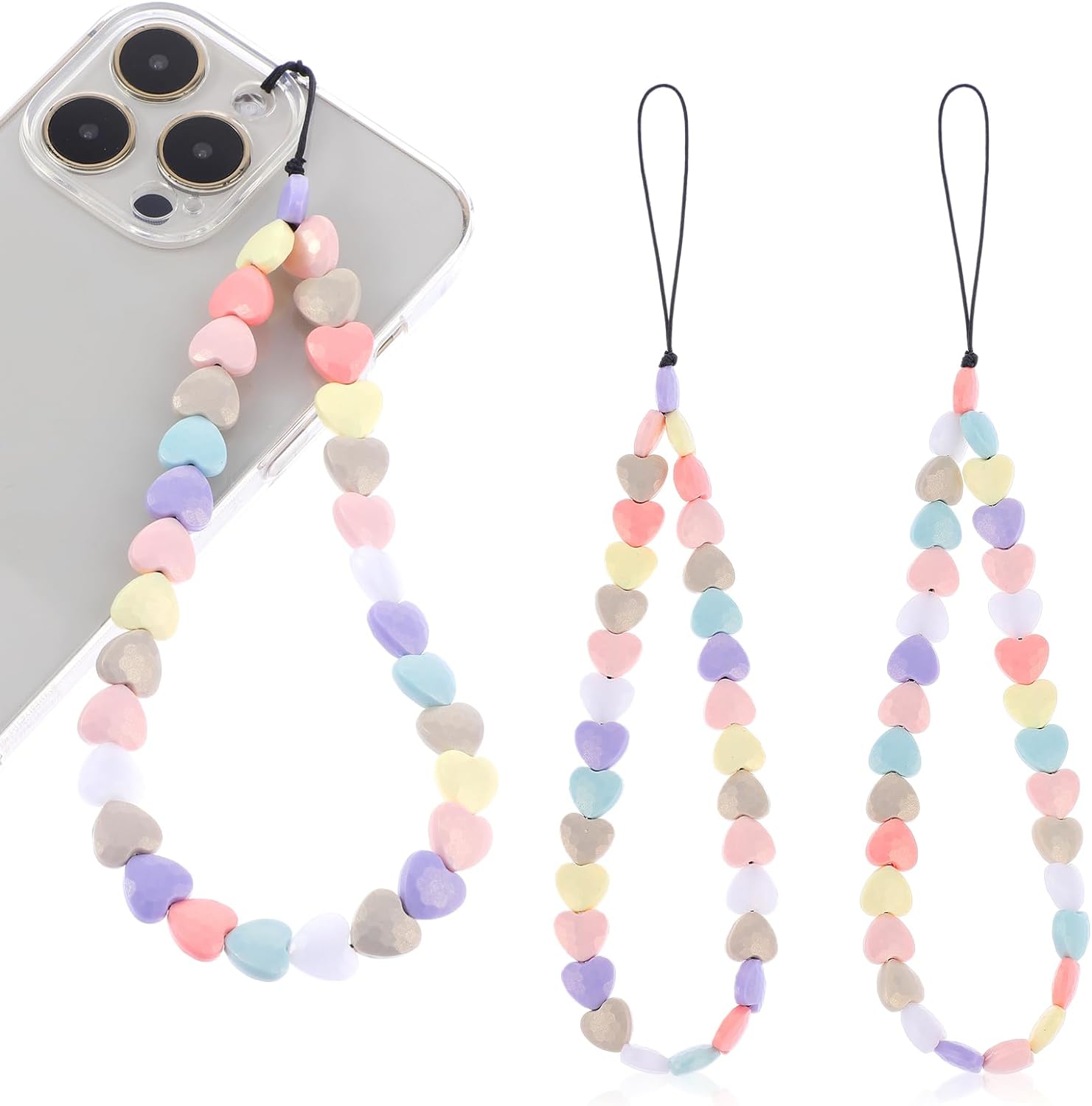 TIESOME Heart Cell Phone Charms, 2 Pcs Cute Mobile Phone Lanyard Acrylic Beaded Phone Strap Mobile Phone Bracelet Wrist Strap Hanging Cord Phone Chain Accessories for Women Girls - Amazing Gadgets Outlet