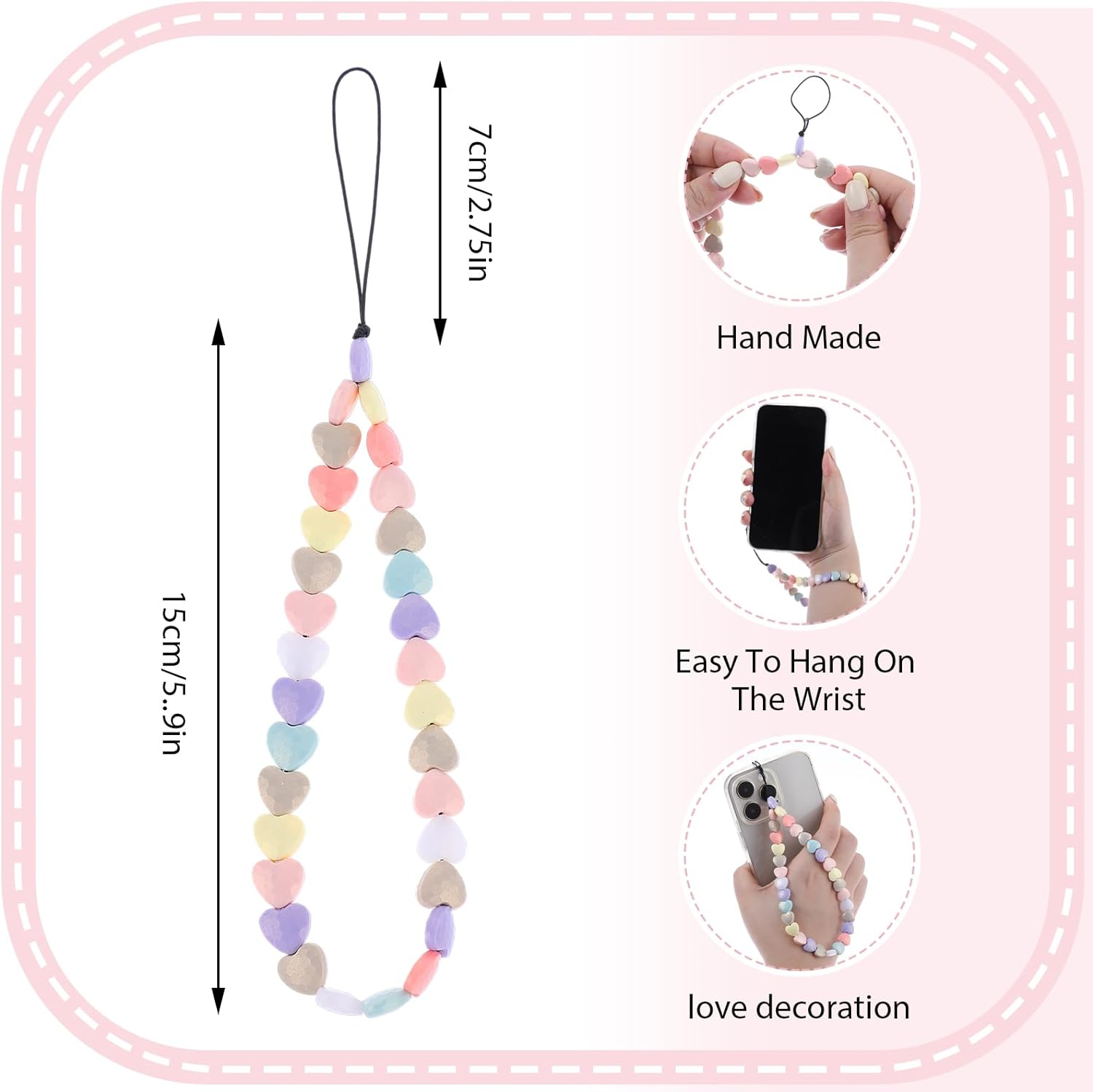 TIESOME Heart Cell Phone Charms, 2 Pcs Cute Mobile Phone Lanyard Acrylic Beaded Phone Strap Mobile Phone Bracelet Wrist Strap Hanging Cord Phone Chain Accessories for Women Girls - Amazing Gadgets Outlet