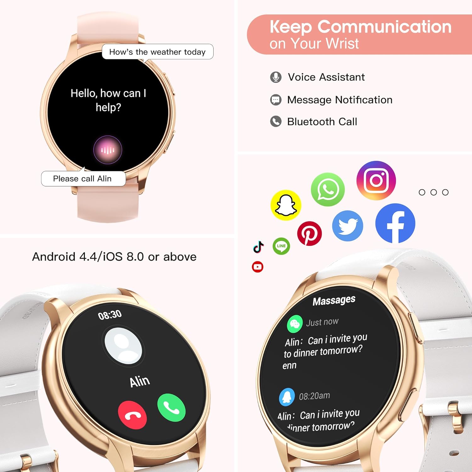 TIFOZEN Smart Watch for Women Answer/Make Calls, 1.52" HD Touch Fitness Watch with Heart Rate/SpO2/Sleep Monitor, 110+ Sport Modes, Waterproof Calorie/Step/Distance Activity Tracker for Android iOS - Amazing Gadgets Outlet