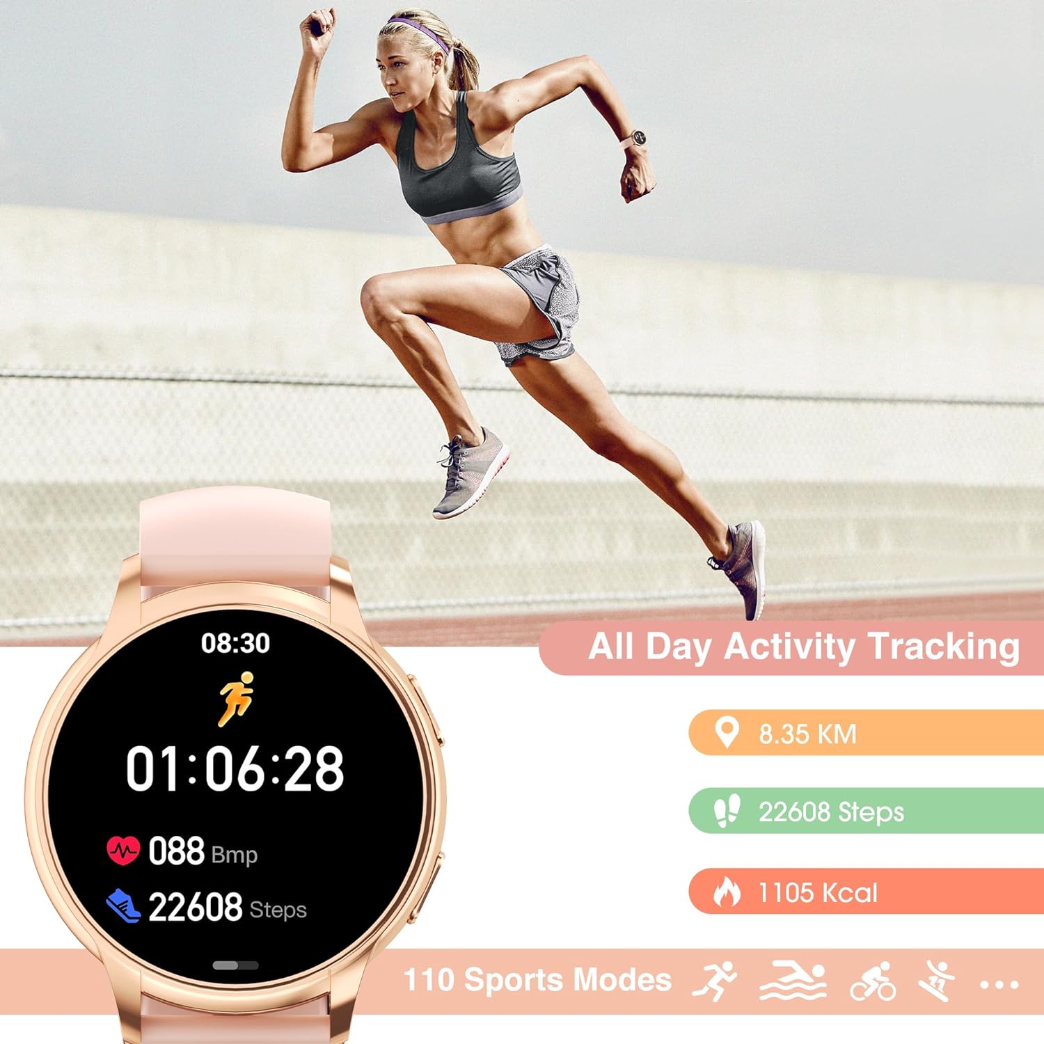 TIFOZEN Smart Watch for Women Answer/Make Calls, 1.52" HD Touch Fitness Watch with Heart Rate/SpO2/Sleep Monitor, 110+ Sport Modes, Waterproof Calorie/Step/Distance Activity Tracker for Android iOS - Amazing Gadgets Outlet