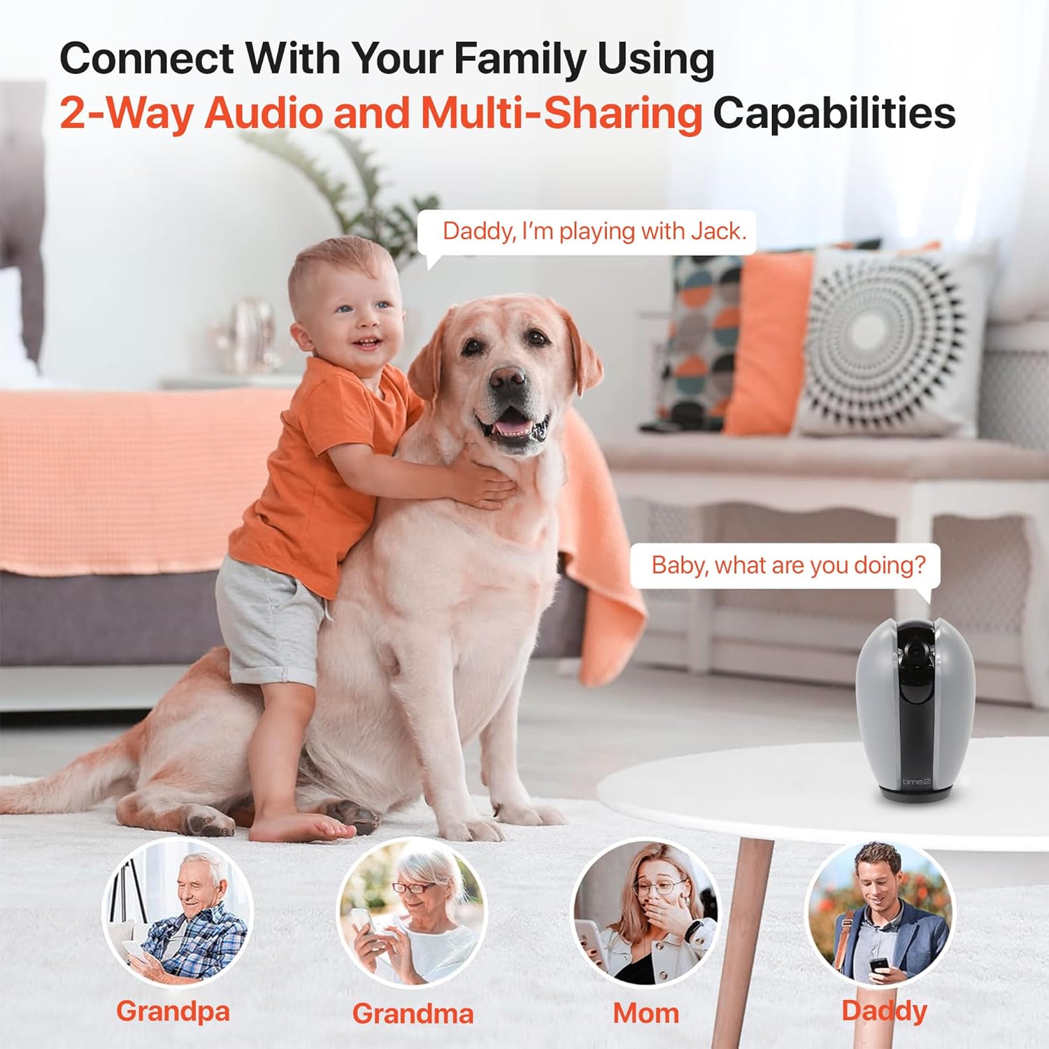 Time2 Olivia Indoor WiFi Security Camera - Smart Motion Tracking with 355° Rotation Pan/Tilt, Schedule Alert, Night Vision, 2 Way Talk - APP Control, Dual Bandwidth Connectivity, Cloud & Local Storage - Amazing Gadgets Outlet