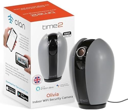 Time2 Olivia Indoor WiFi Security Camera - Smart Motion Tracking with 355° Rotation Pan/Tilt, Schedule Alert, Night Vision, 2 Way Talk - APP Control, Dual Bandwidth Connectivity, Cloud & Local Storage - Amazing Gadgets Outlet