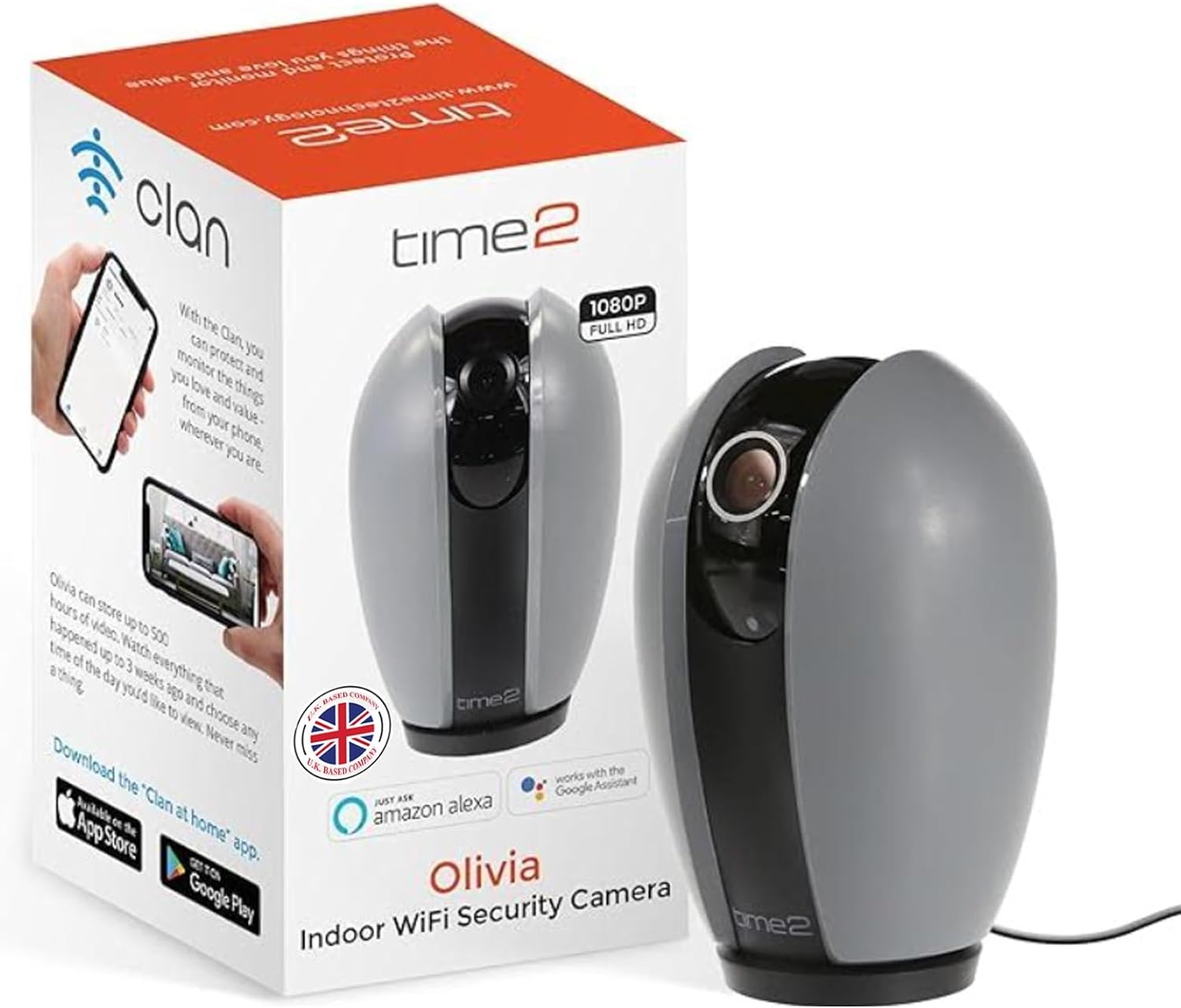 Time2 Olivia Indoor WiFi Security Camera - Smart Motion Tracking with 355° Rotation Pan/Tilt, Schedule Alert, Night Vision, 2 Way Talk - APP Control, Dual Bandwidth Connectivity, Cloud & Local Storage - Amazing Gadgets Outlet