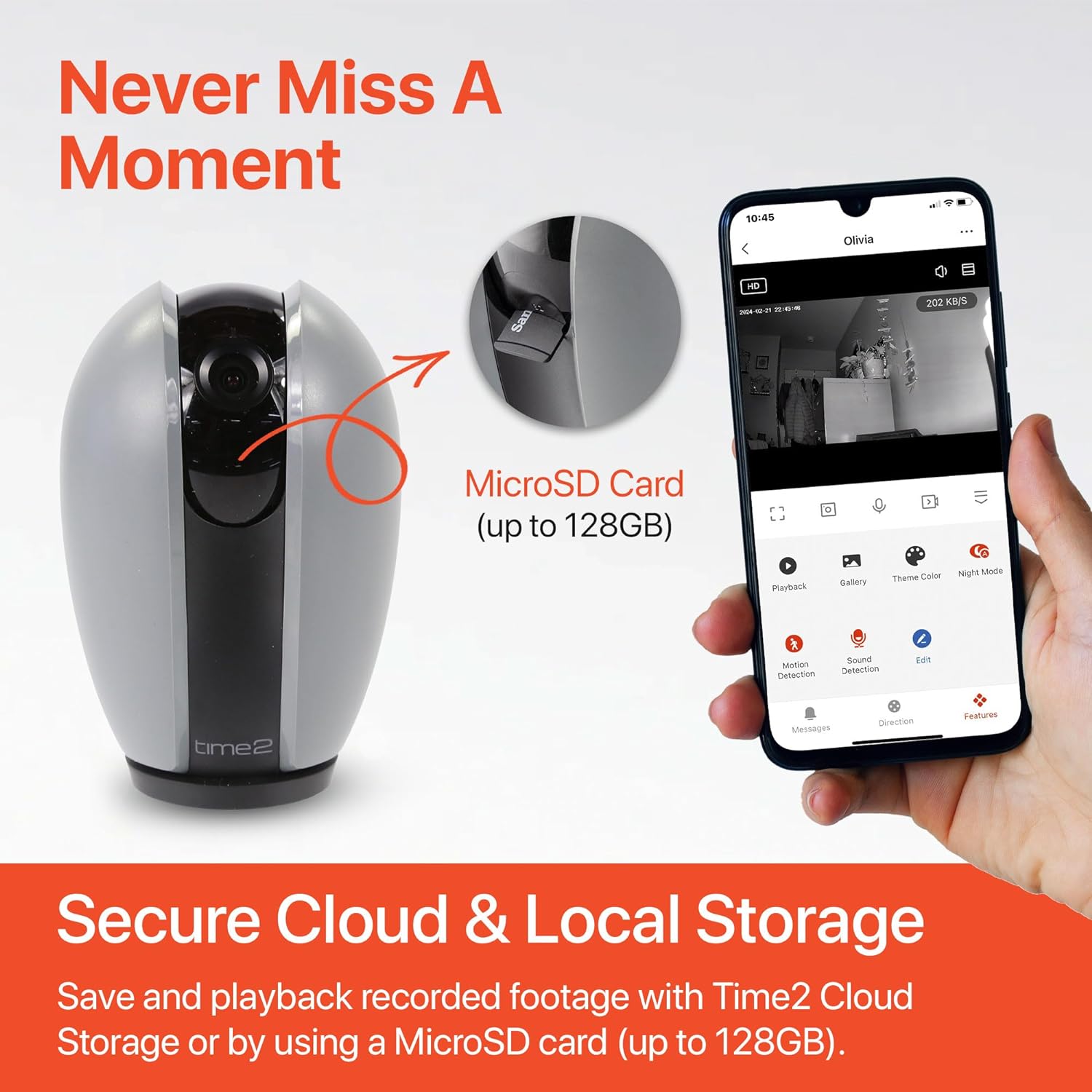 Time2 Olivia Indoor WiFi Security Camera - Smart Motion Tracking with 355° Rotation Pan/Tilt, Schedule Alert, Night Vision, 2 Way Talk - APP Control, Dual Bandwidth Connectivity, Cloud & Local Storage - Amazing Gadgets Outlet