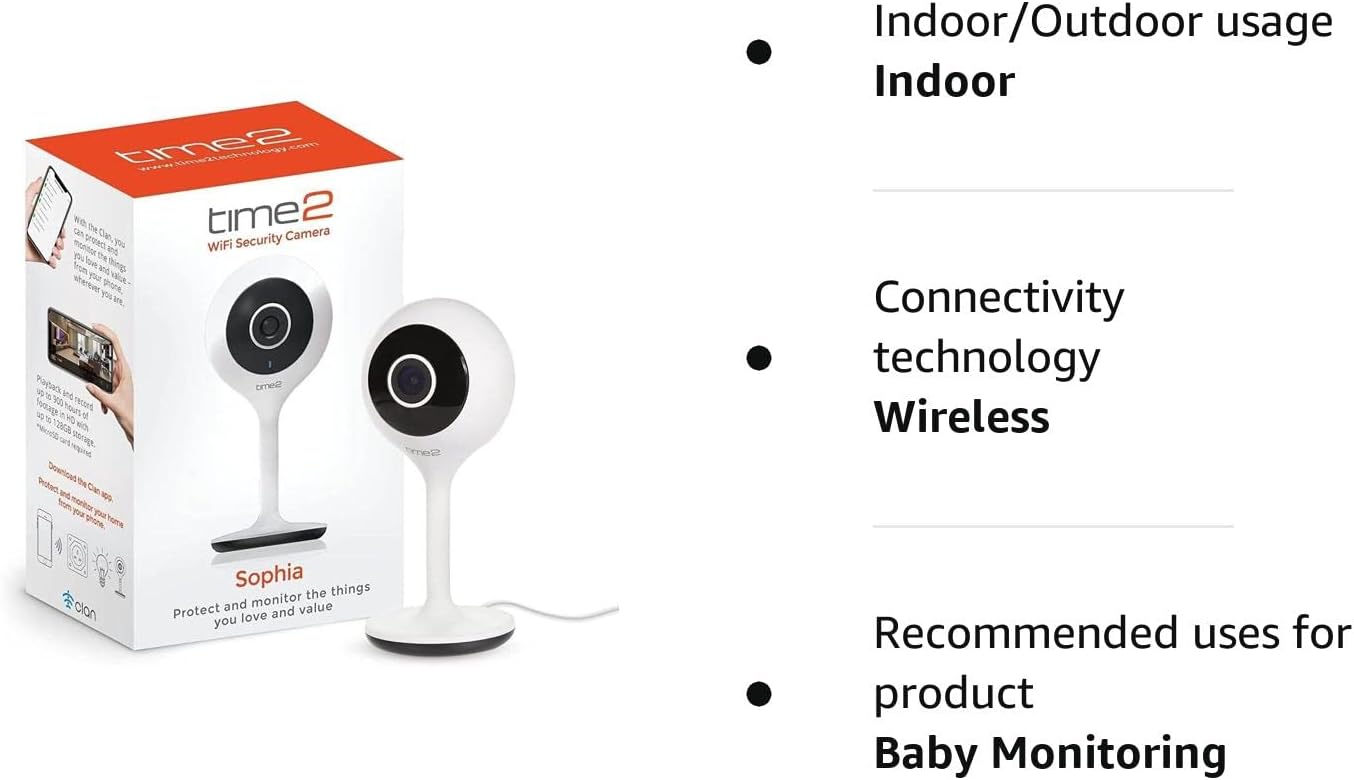 Time2 Sophia Indoor 2.4 GHz WiFi Security Camera 1080P HD | Motion & Sound Alerts | Night Vision, 2 Way Audio, APP Control, SD/Cloud Storage | CCTV Cam for Pet, Baby & Elderly - Amazing Gadgets Outlet