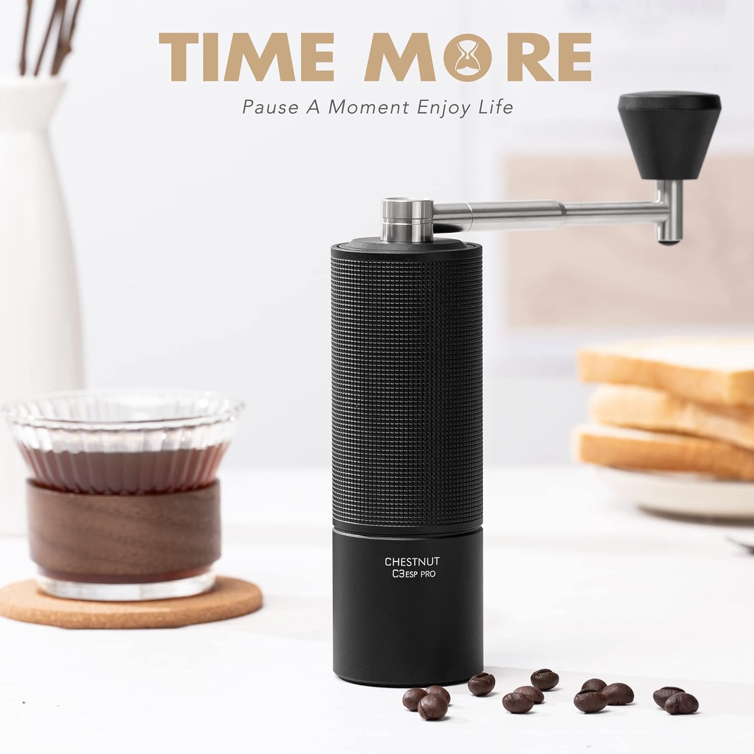 TIMEMORE Manual Coffee Grinder Chestnut C3 ESP Pro, All - Metal Coffee Grinder, Folding Handle, Stainless Steel S2C Conical Burr, Adjustable Grind Setting - Black - Amazing Gadgets Outlet