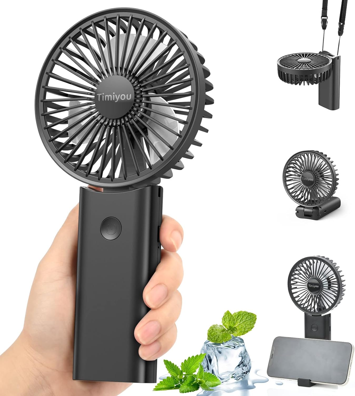 Timiyou Handheld Fan, Portable Hand Held Fan with 3 Speed, Mini Hand Fan 3000mAh Battery Operated, USB Rechargeable Foldable Desk Fan for Travel Camping Home Office - Amazing Gadgets Outlet