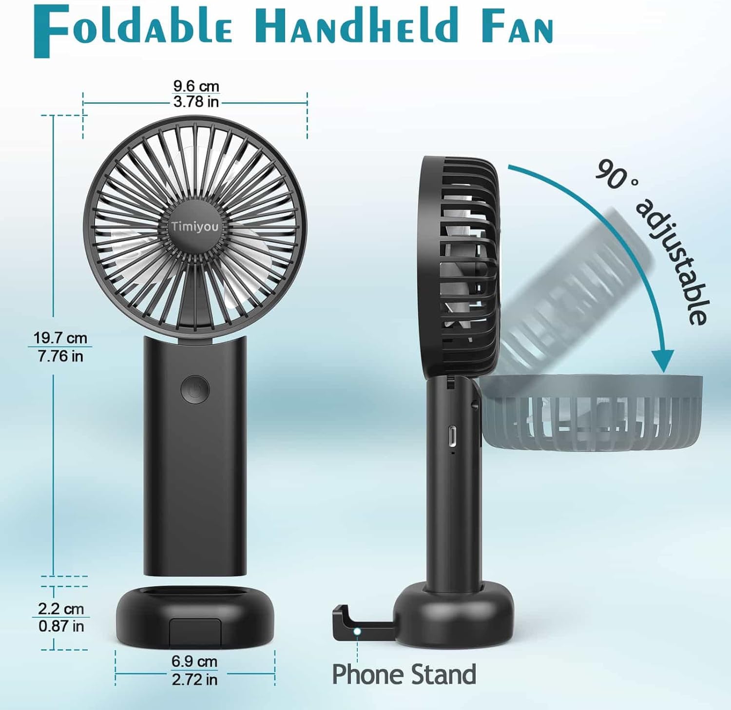 Timiyou Handheld Fan, Portable Hand Held Fan with 3 Speed, Mini Hand Fan 3000mAh Battery Operated, USB Rechargeable Foldable Desk Fan for Travel Camping Home Office - Amazing Gadgets Outlet