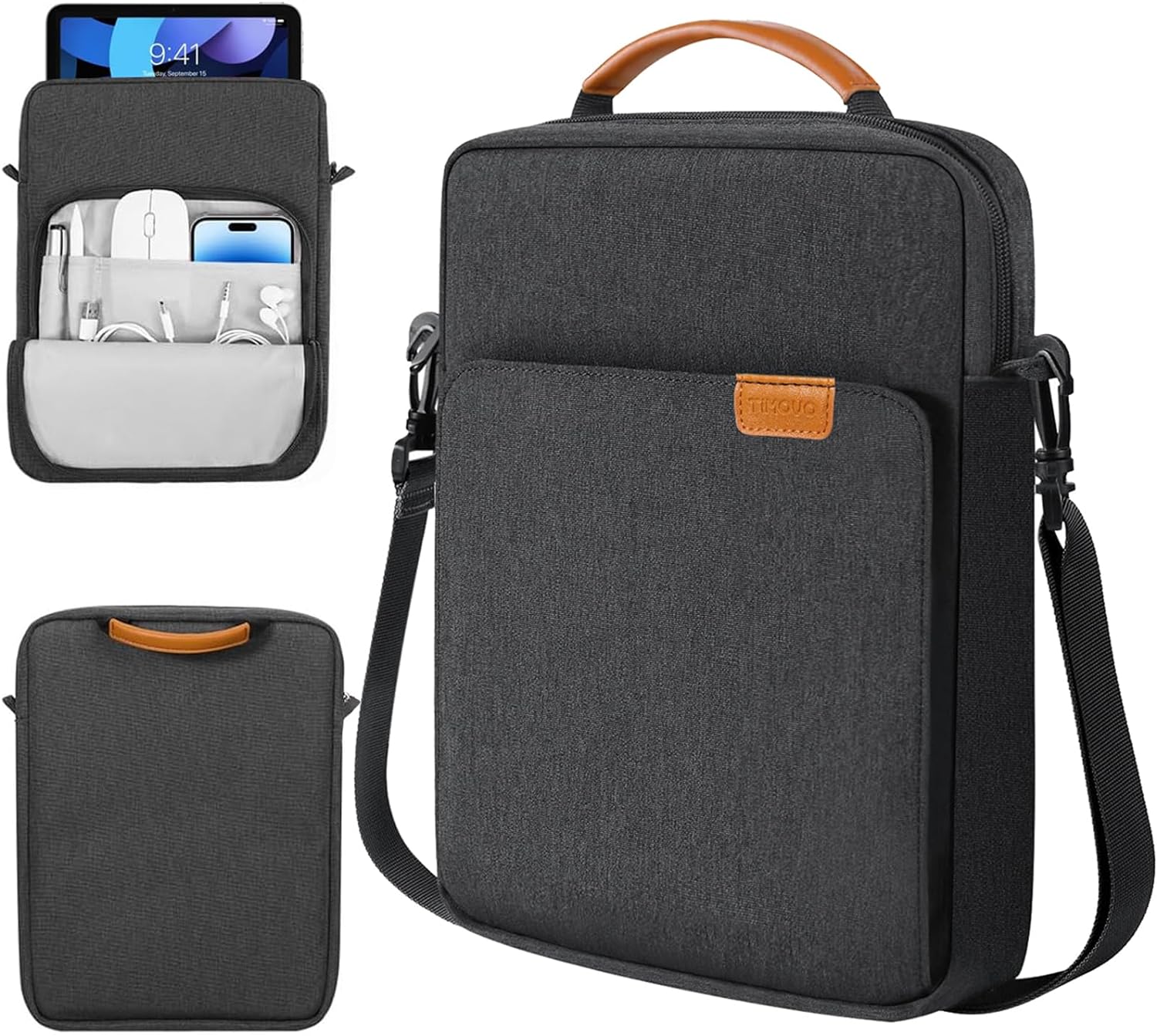 TiMOVO 9 - 11" Tablet Sleeve Bag Case with Shoulder Strap for iPad 10.2 2021 - 2019, iPad 10th Generation 2022, iPad Air 5/4 10.9, iPad Pro 11 2022 - 2018, Galaxy Tab S9/S8/A8/A7 2023, Black & Grey - Amazing Gadgets Outlet