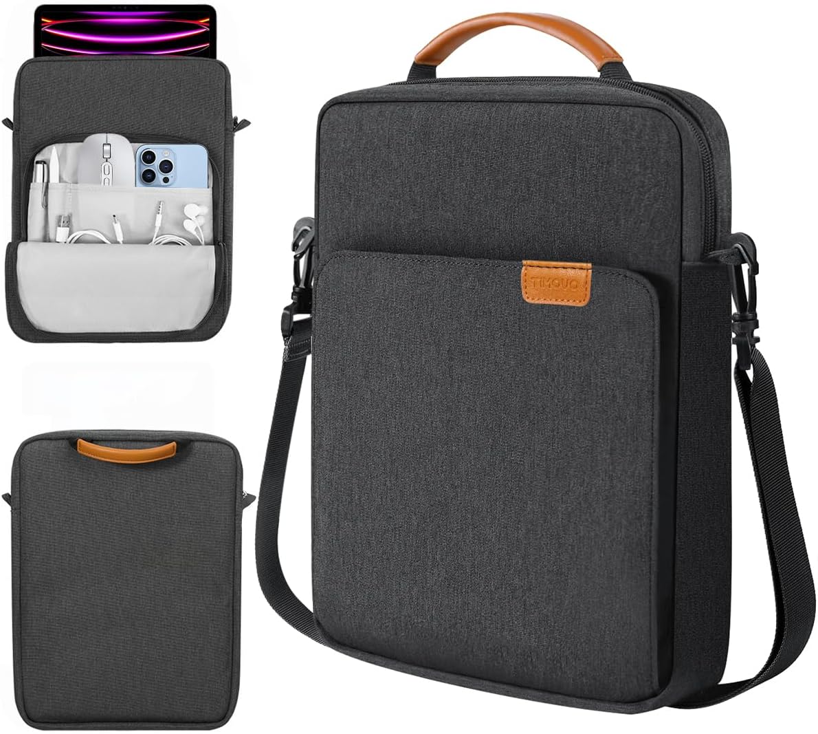 TiMOVO 9 - 11" Tablet Sleeve Bag Case with Shoulder Strap for iPad 10.2 2021 - 2019, iPad 10th Generation 2022, iPad Air 5/4 10.9, iPad Pro 11 2022 - 2018, Galaxy Tab S9/S8/A8/A7 2023, Black & Grey - Amazing Gadgets Outlet