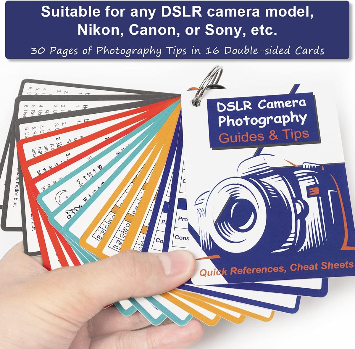 Tip Info Photography Accessories DSLR Cheat Sheet Cards for Canon, Nikon, Sony, Camera Quick Reference Guides & Tips: Settings, Exposure, Modes, Composition, Lighting etc 4×3 inch - Amazing Gadgets Outlet