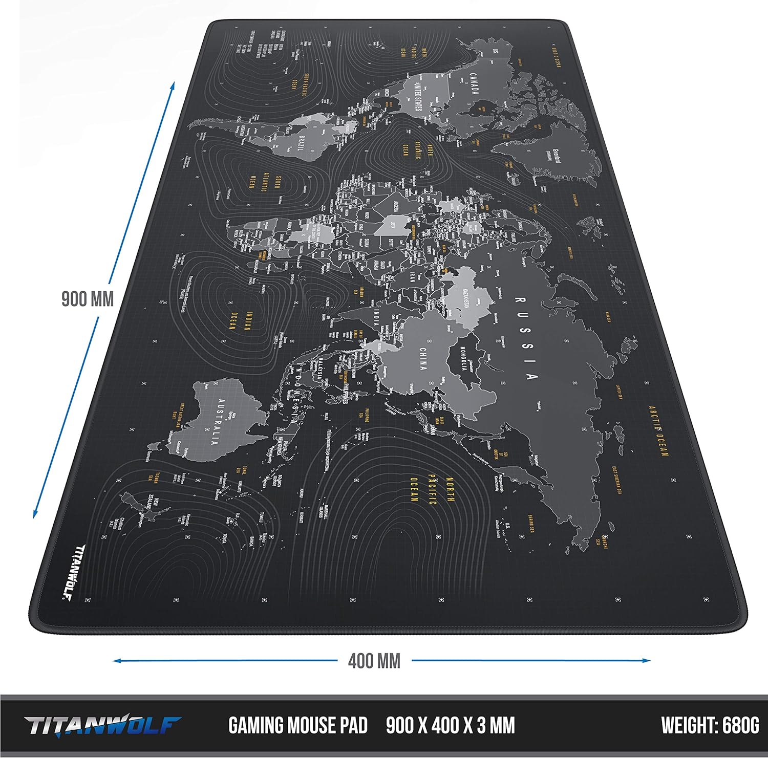 TITANWOLF World Map XXL Speed Gaming Mouse Pad Mouse Mat - 900 x 400 x 3mm - XXL mousepad - Table mat large size - improved precision and speed - Design Planisphere - Amazing Gadgets Outlet