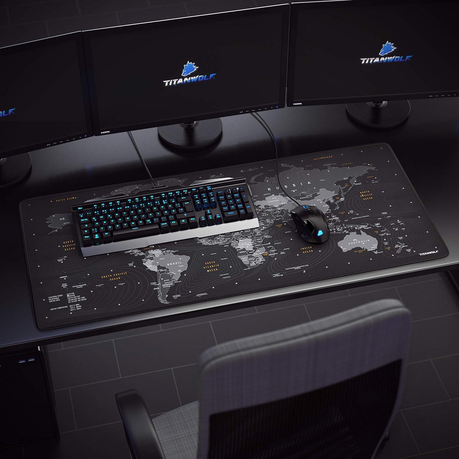 TITANWOLF World Map XXL Speed Gaming Mouse Pad Mouse Mat - 900 x 400 x 3mm - XXL mousepad - Table mat large size - improved precision and speed - Design Planisphere - Amazing Gadgets Outlet