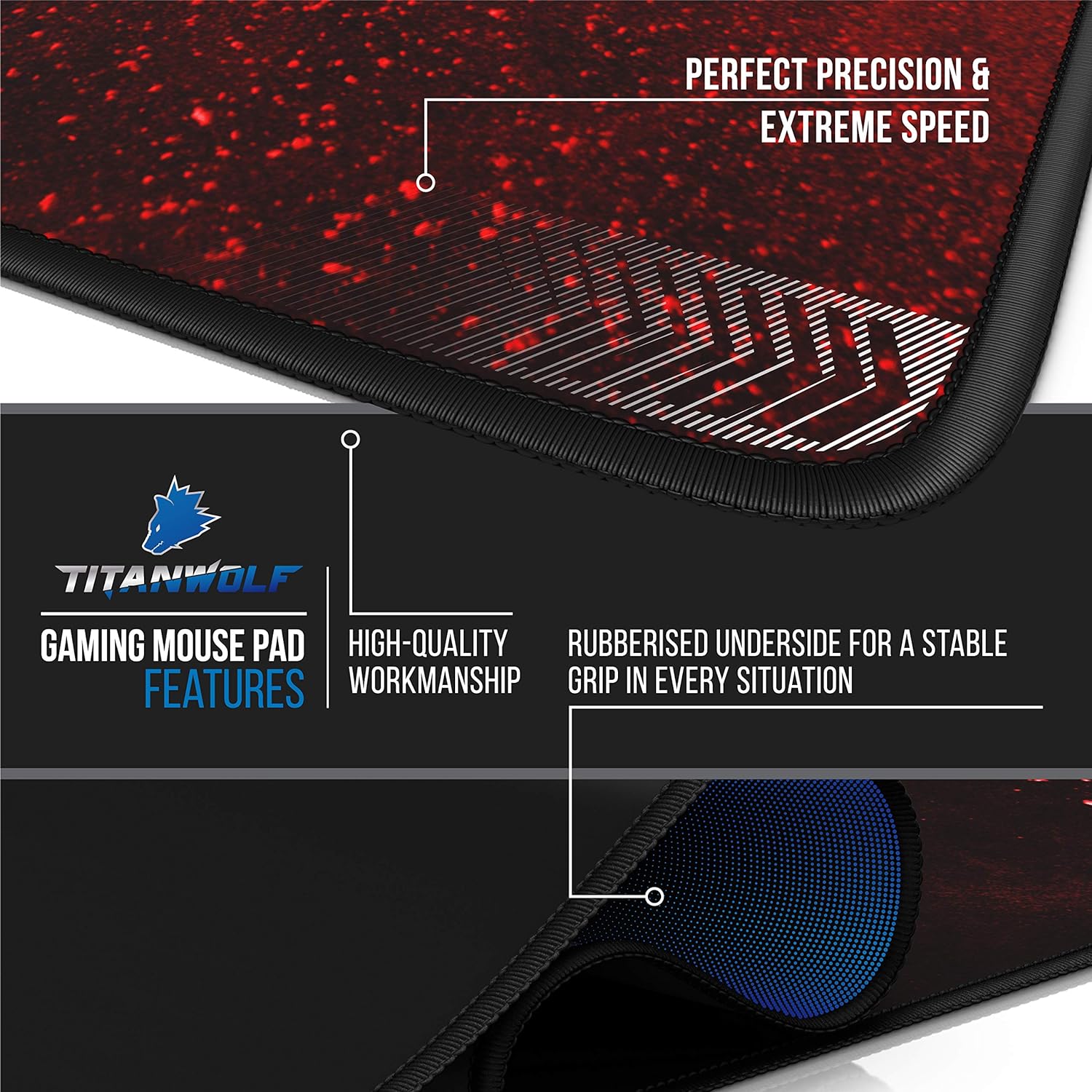 TITANWOLF - XXL Gaming Mouse Pad - 900 x 400 x 3 mm - extra large mouse mat - table mat - extra large size - improved precision and speed - rubber base for stable grip - washable - Amazing Gadgets Outlet