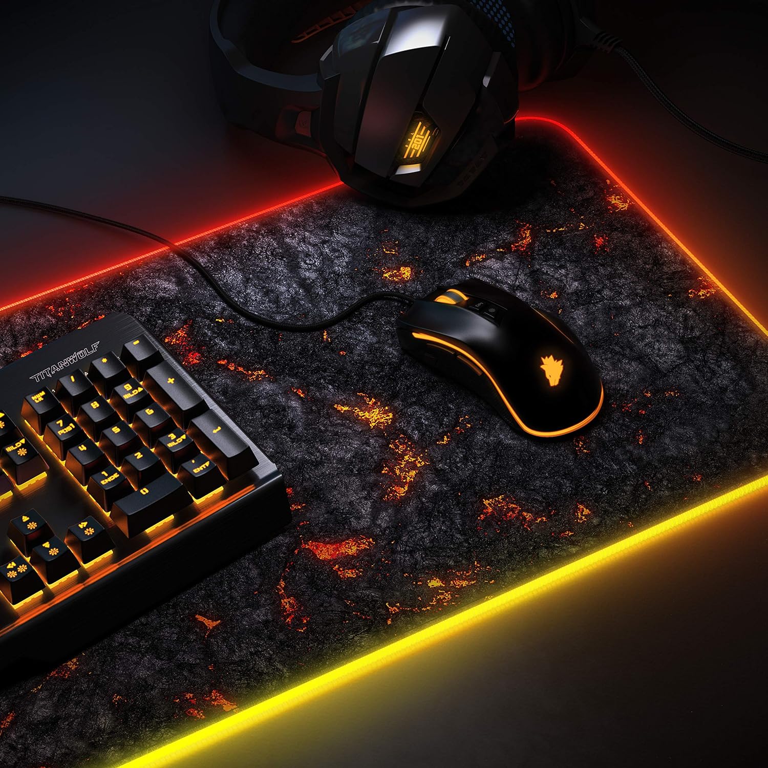 TITANWOLF XXL RGB Gaming Mouse Mat Pad - 800x300mm - XXXL Extended Large LED Mousepad - 11 Multi colors and effect modes - Non Slip Rubber Base - Computer Keyboard Mice Mat for Macbook PC - Lava - Amazing Gadgets Outlet