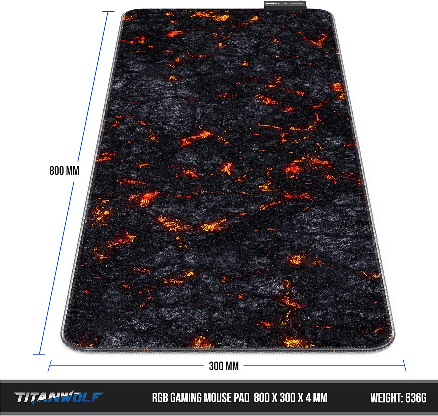 TITANWOLF XXL RGB Gaming Mouse Mat Pad - 800x300mm - XXXL Extended Large LED Mousepad - 11 Multi colors and effect modes - Non Slip Rubber Base - Computer Keyboard Mice Mat for Macbook PC - Lava - Amazing Gadgets Outlet