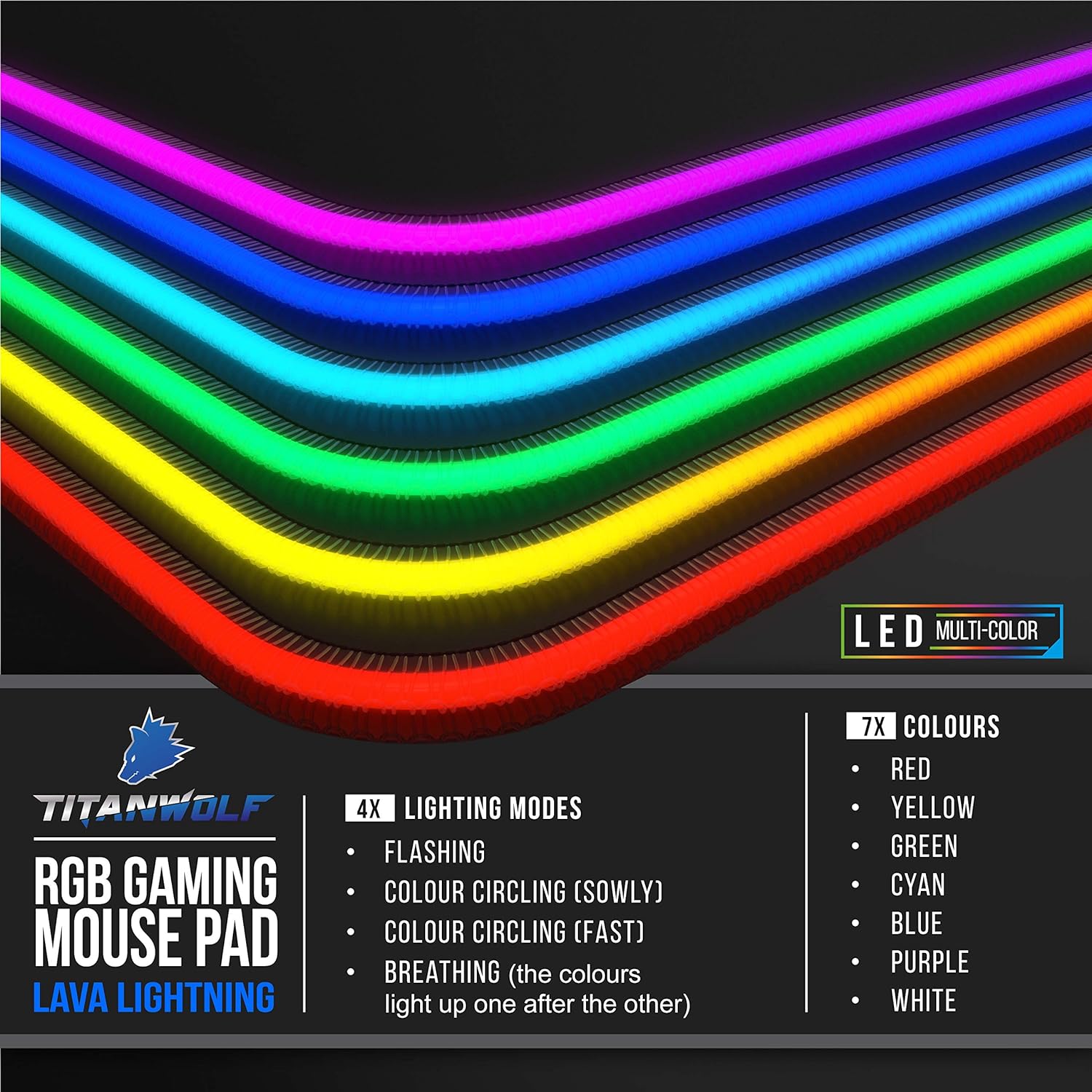 TITANWOLF XXL RGB Gaming Mouse Mat Pad - 800x300mm - XXXL Extended Large LED Mousepad - 11 Multi colors and effect modes - Non Slip Rubber Base - Computer Keyboard Mice Mat for Macbook PC - Lava - Amazing Gadgets Outlet