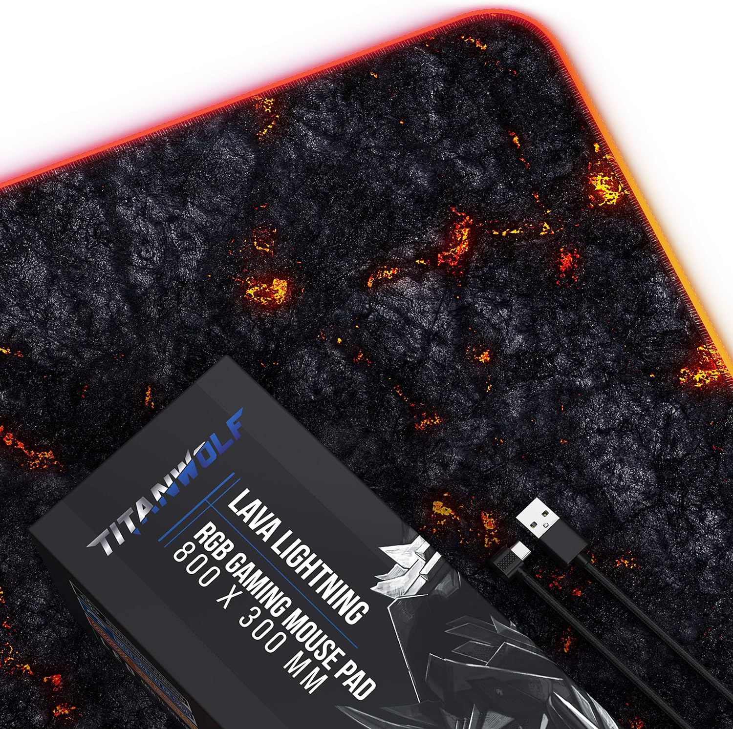 TITANWOLF XXL RGB Gaming Mouse Mat Pad - 800x300mm - XXXL Extended Large LED Mousepad - 11 Multi colors and effect modes - Non Slip Rubber Base - Computer Keyboard Mice Mat for Macbook PC - Lava - Amazing Gadgets Outlet