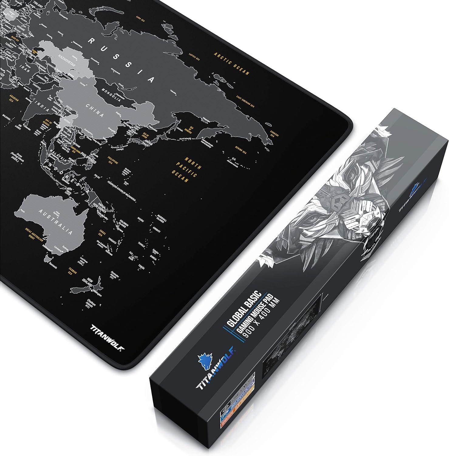 TITANWOLF XXL Speed Gaming Mouse Mat World - Mouse Pad 900 x 400 x 3mm – extra large mouse mat - Table mat large size - improved precision and speed – Design Planisphere black - Amazing Gadgets Outlet