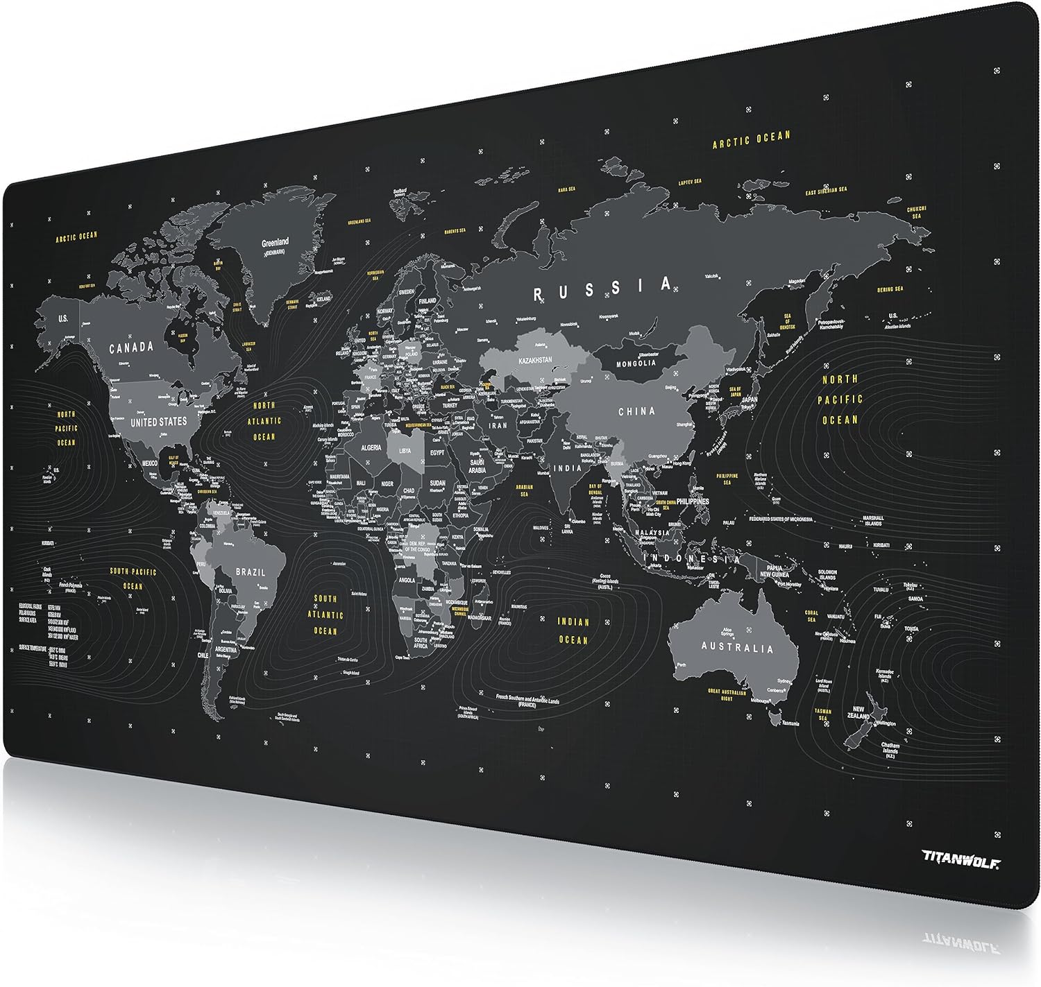 TITANWOLF XXL Speed Gaming Mouse Mat World - Mouse Pad 900 x 400 x 3mm – extra large mouse mat - Table mat large size - improved precision and speed – Design Planisphere black - Amazing Gadgets Outlet