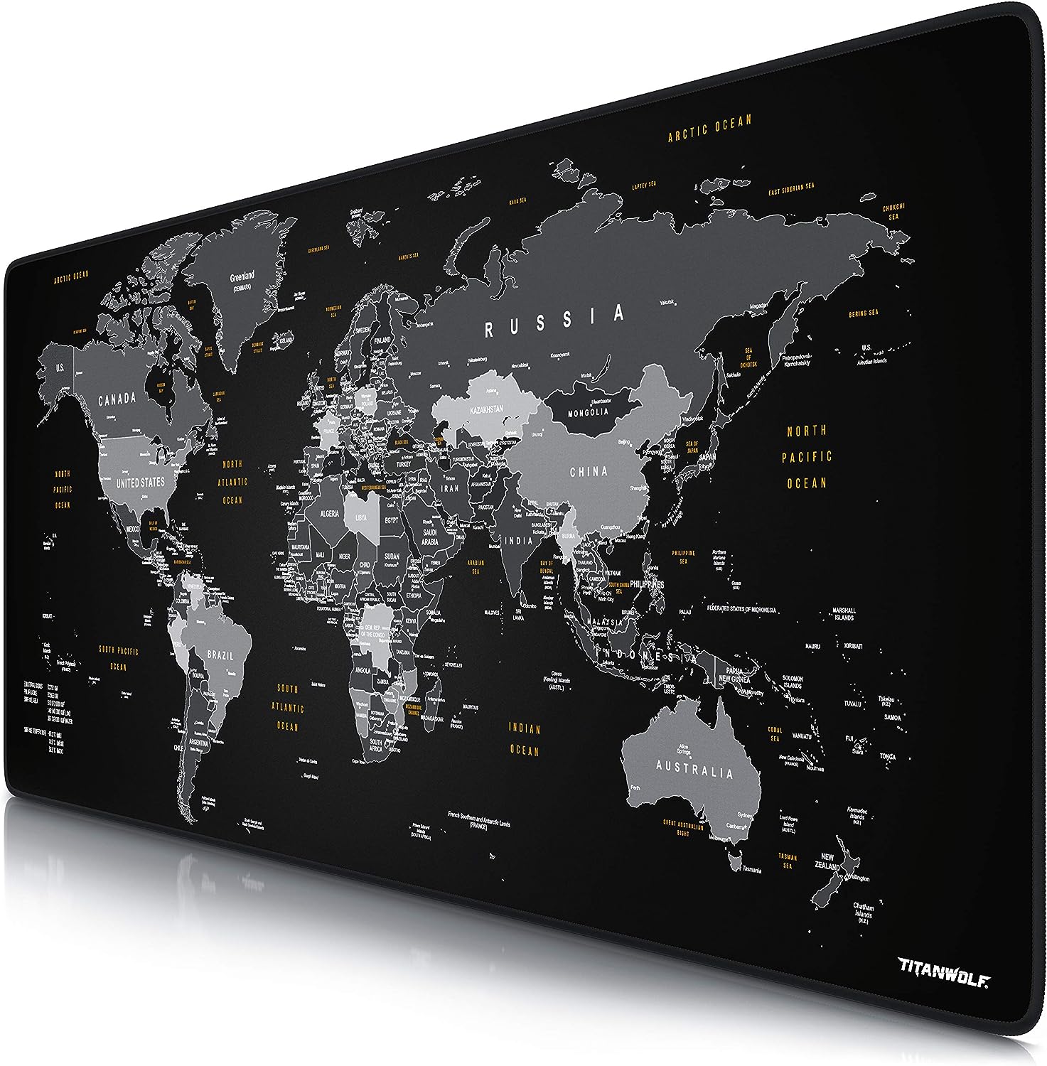 TITANWOLF XXL Speed Gaming Mouse Mat World - Mouse Pad 900 x 400 x 3mm – extra large mouse mat - Table mat large size - improved precision and speed – Design Planisphere black - Amazing Gadgets Outlet