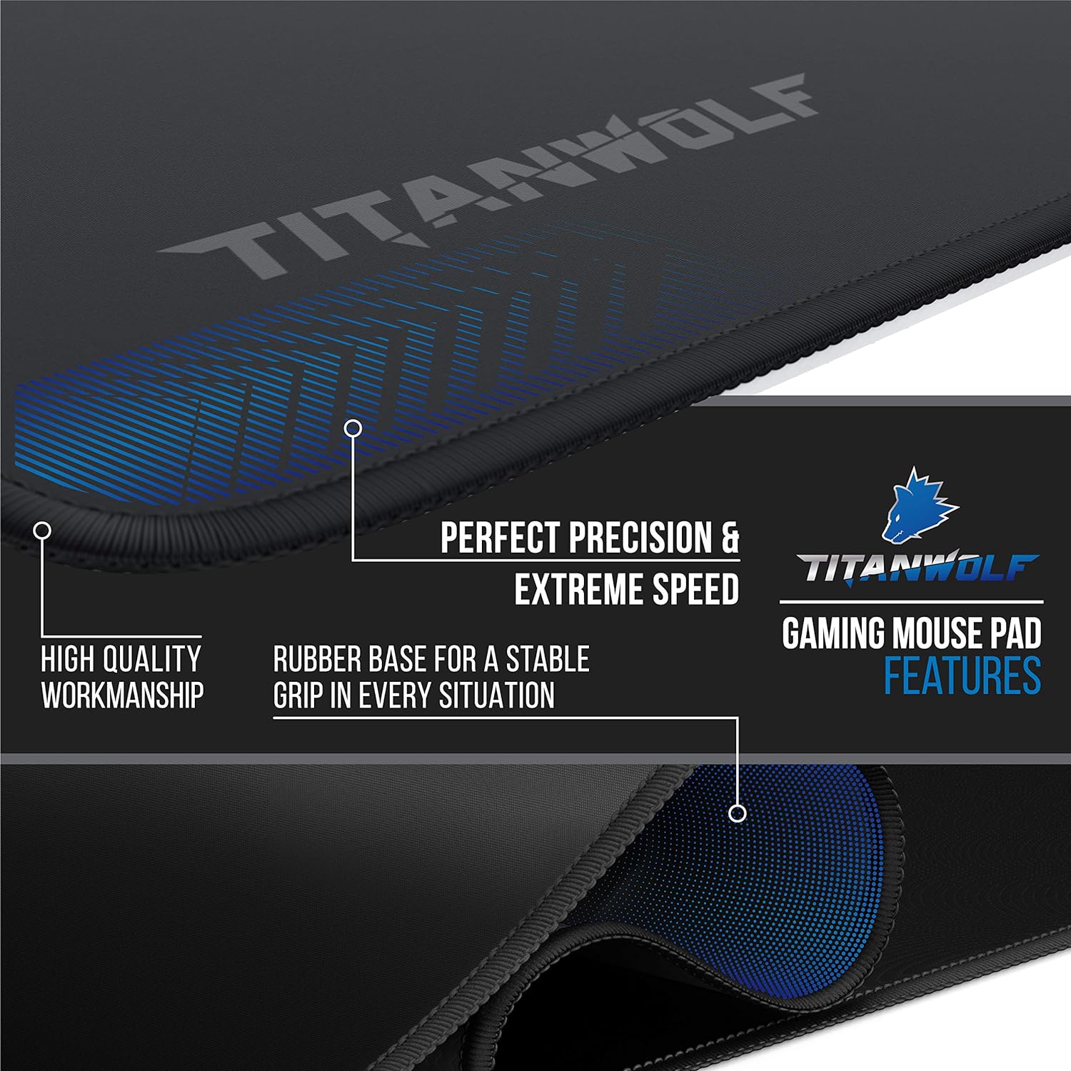 TITANWOLF XXL Speed Gaming Mouse Pad - Mouse Mat 900 x 400 x 3 mm - XXL mousepad - table mat large size - improved precision and speed - rubber base for stable grip on smooth surfaces - non slip - Amazing Gadgets Outlet