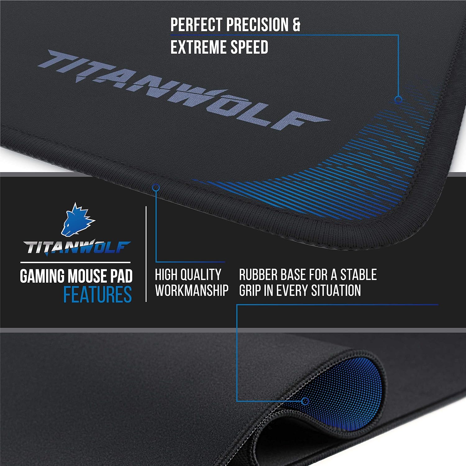 TITANWOLF XXL Speed Gaming Mouse Pad - Mouse Mat 900 x 400 x 3 mm - XXL mousepad - table mat large size - improved precision and speed - rubber base for stable grip on smooth surfaces - non - slip - Amazing Gadgets Outlet