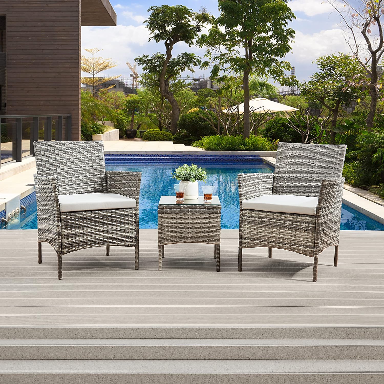 TMEE Rattan Garden Outdoor Furniture Set Gray 3 Pieces Patio Conversation Sets PE Wicker 2 Sofa Chairs with Cushions and Coffee Table for Poolside Backyard Balcony,Mixed Grey   Import  Single ASIN  Import  Multiple ASIN ×Product customization - Amazing Gadgets Outlet