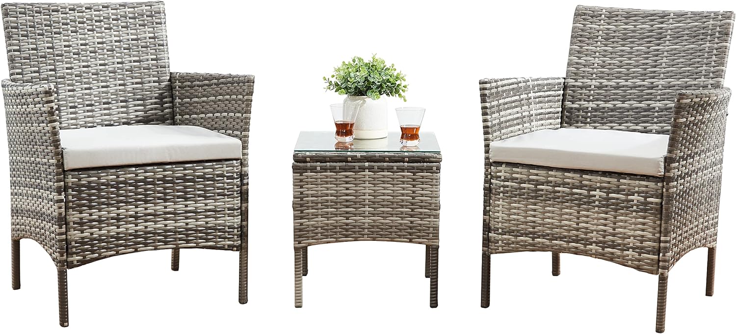 TMEE Rattan Garden Outdoor Furniture Set Gray 3 Pieces Patio Conversation Sets PE Wicker 2 Sofa Chairs with Cushions and Coffee Table for Poolside Backyard Balcony,Mixed Grey   Import  Single ASIN  Import  Multiple ASIN ×Product customization - Amazing Gadgets Outlet