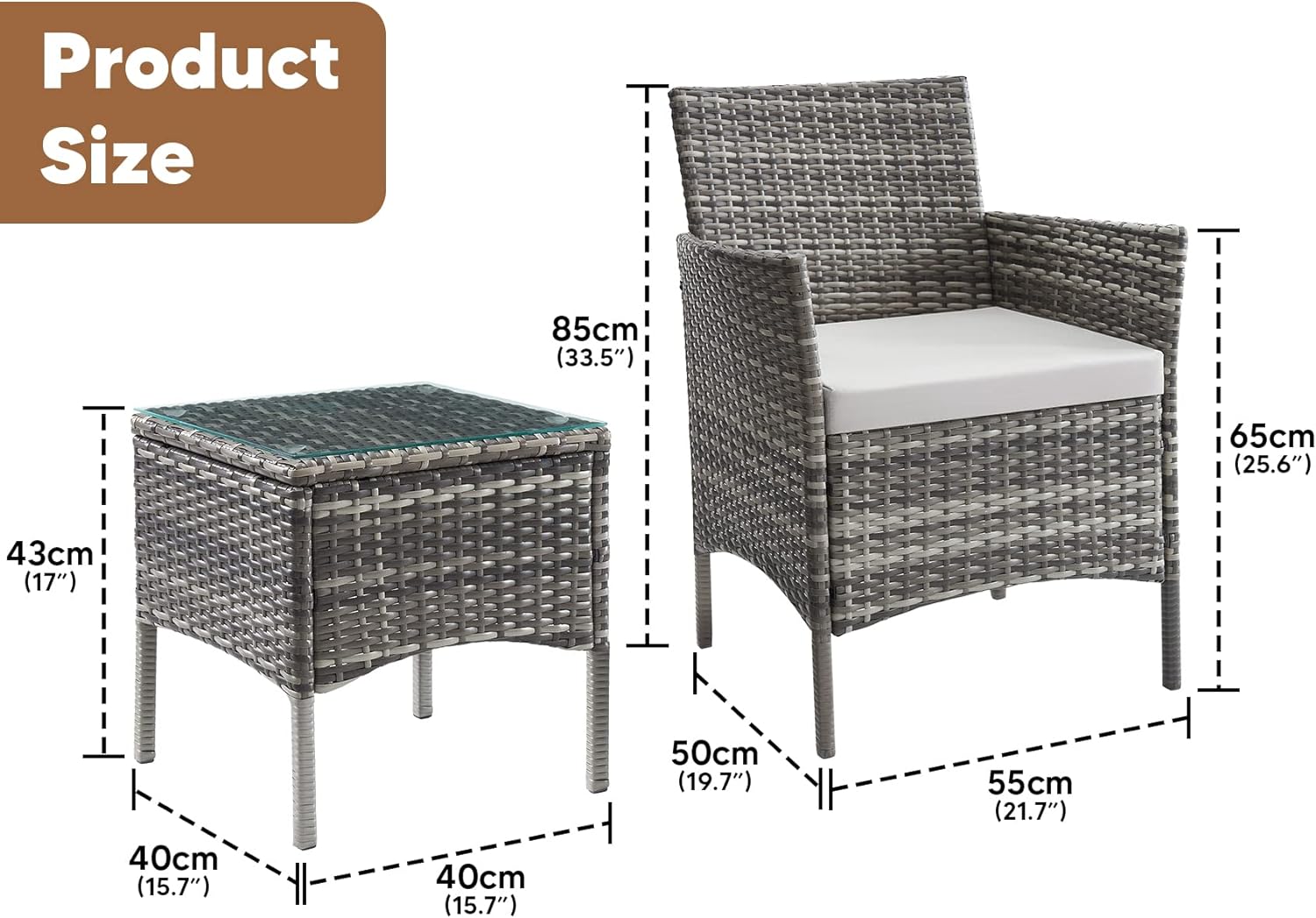 TMEE Rattan Garden Outdoor Furniture Set Gray 3 Pieces Patio Conversation Sets PE Wicker 2 Sofa Chairs with Cushions and Coffee Table for Poolside Backyard Balcony,Mixed Grey   Import  Single ASIN  Import  Multiple ASIN ×Product customization - Amazing Gadgets Outlet