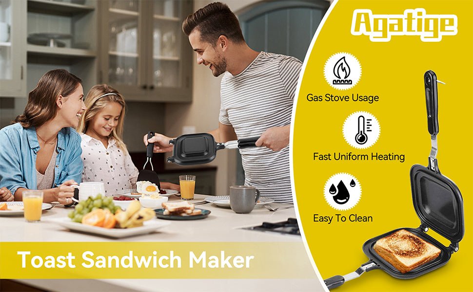 Toasted Sandwich Maker, Double Sided Non - Stick Stovetop Toastie Maker Panini Press Grill Flip Pan with Heat - Resistant Handles for Home Kitchen Outdoors Camping - Amazing Gadgets Outlet