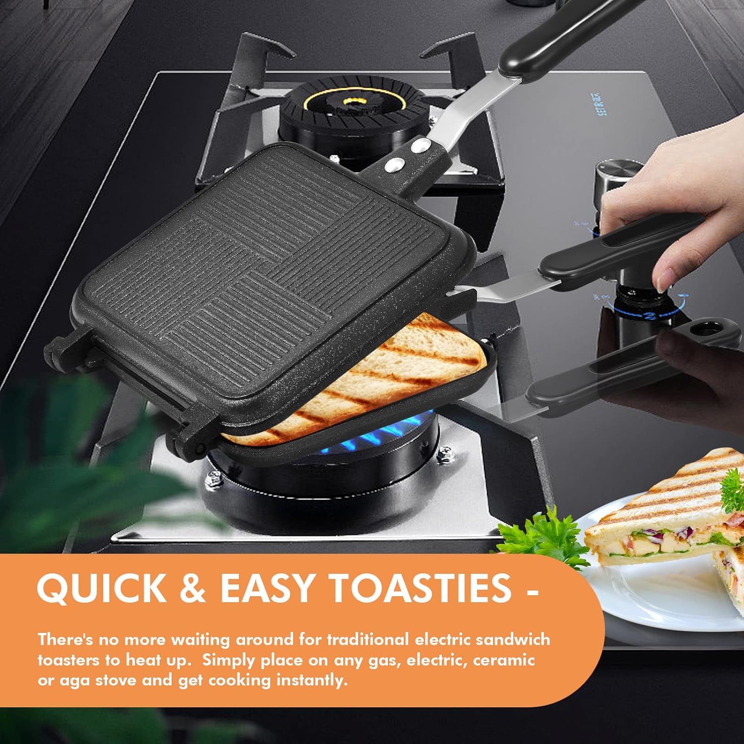 Toasted Sandwish Maker, Double Sided Stovetop Toasted Maker Baking Pan, Non - Stick Stovetop Toastie Maker for Family Breakfastor Camping - Amazing Gadgets Outlet