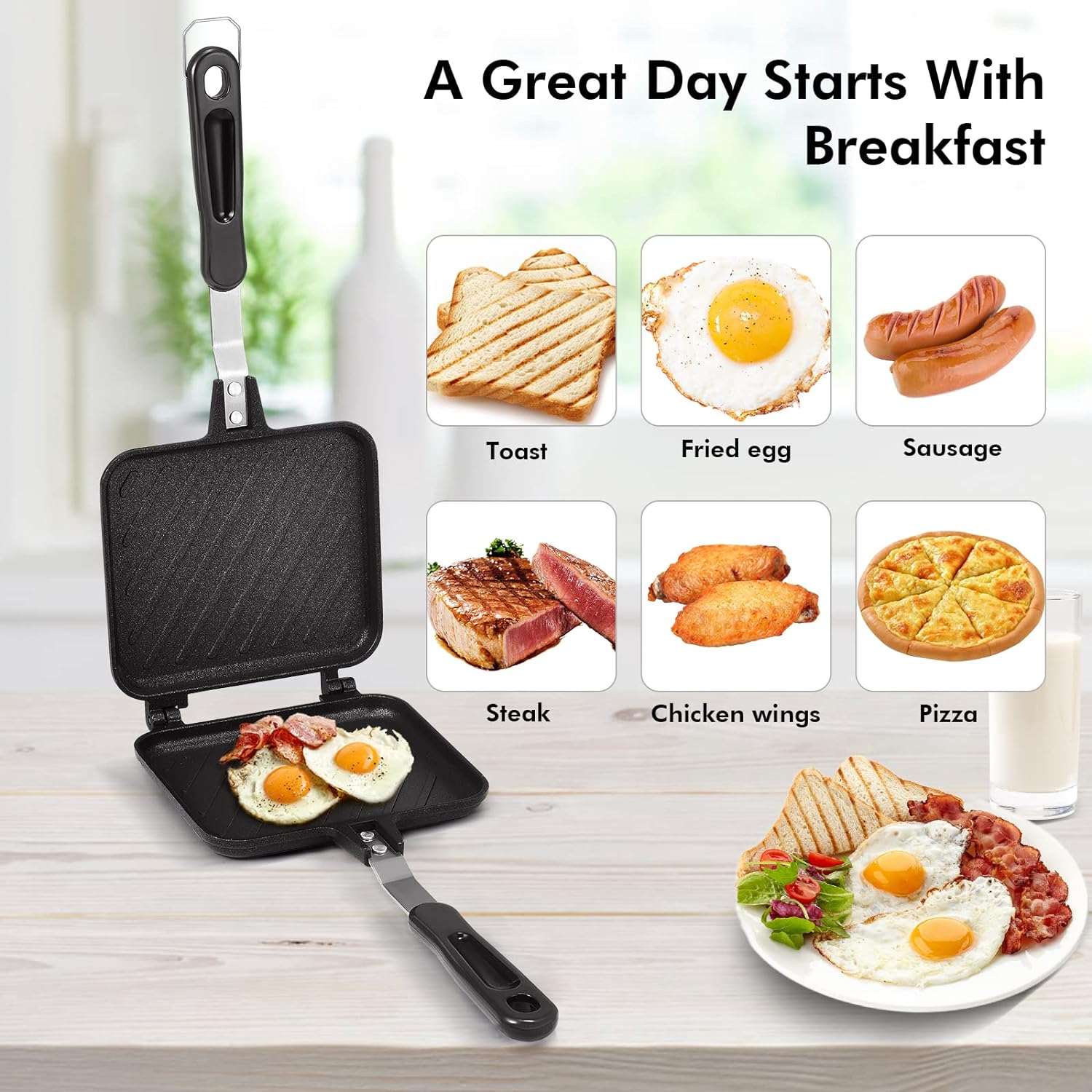 Toasted Sandwish Maker, Double Sided Stovetop Toasted Maker Baking Pan, Non - Stick Stovetop Toastie Maker for Family Breakfastor Camping - Amazing Gadgets Outlet