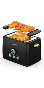 Toaster 2 Slice - ZACHVO Toaster with LCD Countdown Timer, 6 Browning Setting - 850W Bread Toaster with Warming Rack and Removable Crumb Tray - High Lift, Reheat, Defrost, Cancel Function - Amazing Gadgets Outlet