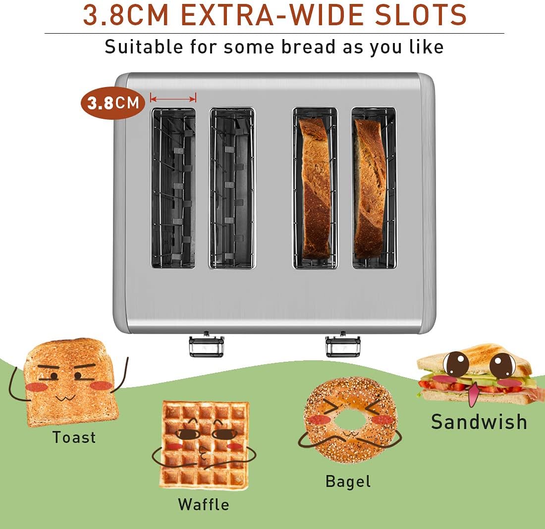 Toaster 4 Slices, Cusimax Stainless Steel Toaster with 4 Extra - Wide Bread Slots and 6 Variable Browning Shade Controls, Featuring with Defrost, Reheat and Cancel Settings, Removable Crumb Tray - Amazing Gadgets Outlet