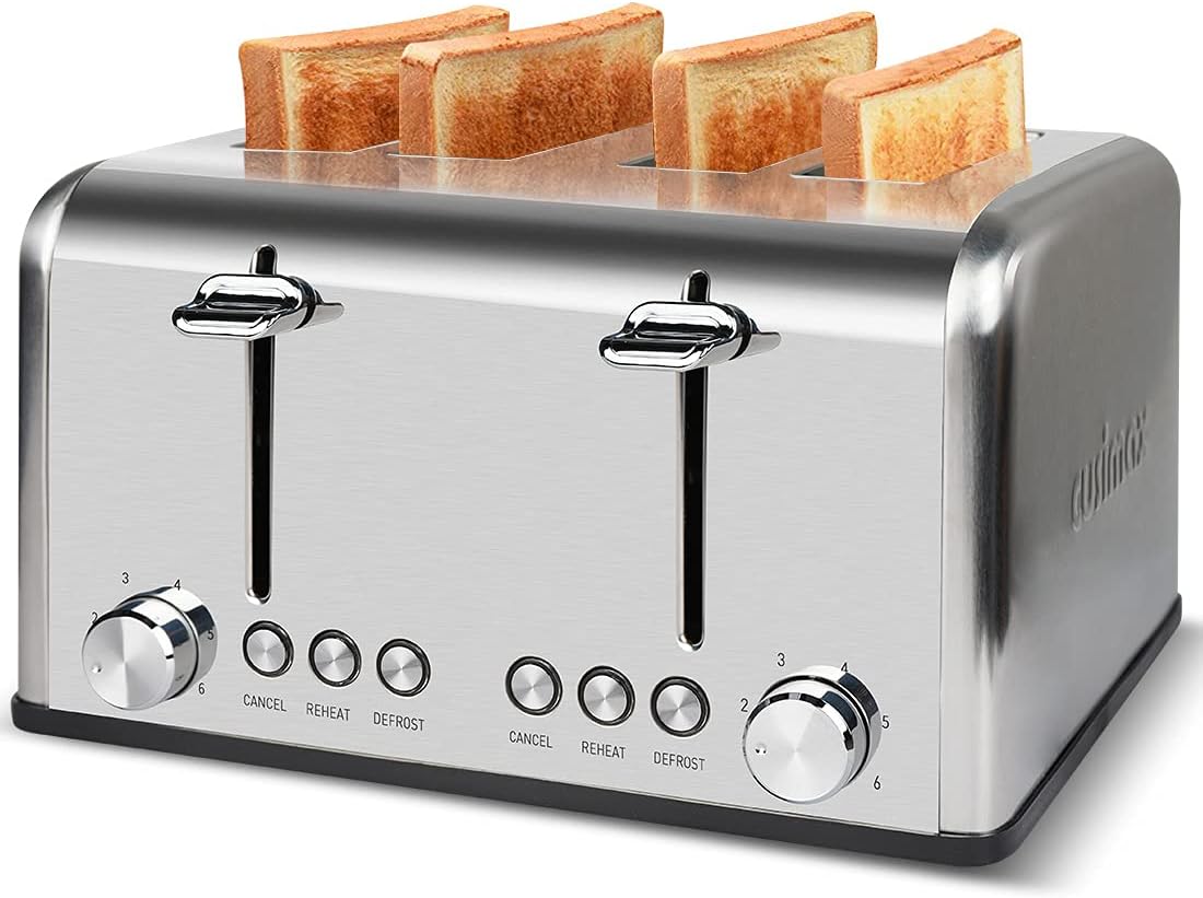 Toaster 4 Slices, Cusimax Stainless Steel Toaster with 4 Extra - Wide Bread Slots and 6 Variable Browning Shade Controls, Featuring with Defrost, Reheat and Cancel Settings, Removable Crumb Tray - Amazing Gadgets Outlet