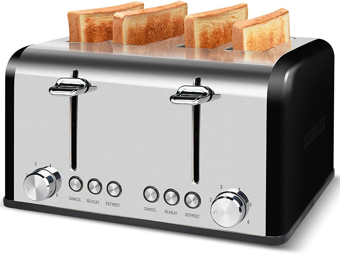 Toaster 4 Slices, Cusimax Stainless Steel Toaster with 4 Extra - Wide Bread Slots and 6 Variable Browning Shade Controls, Featuring with Defrost, Reheat and Cancel Settings, Removable Crumb Tray - Amazing Gadgets Outlet