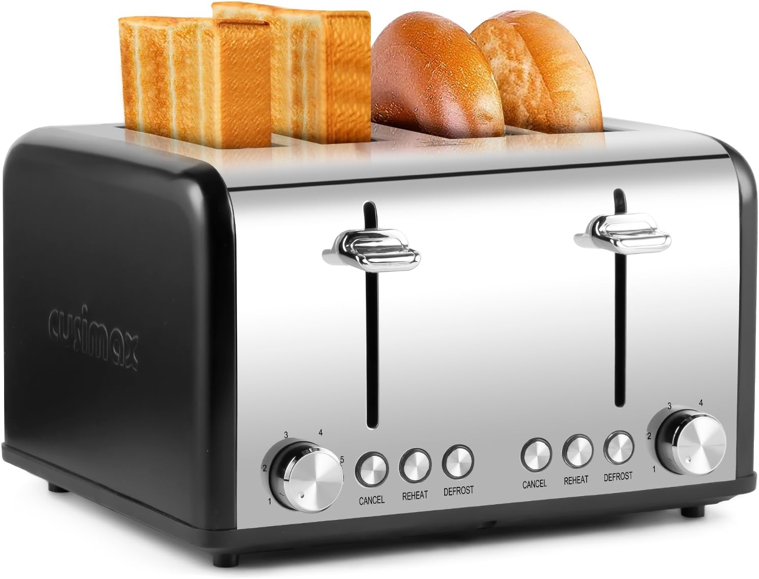 Toaster 4 Slices, Cusimax Stainless Steel Toaster with Ultra - Clear LED Display & 4 Extra - Wide Slots, Defrost/Reheat/Cancel Function, 6 Browning Settings, Removable Crumb Tray, Black - Amazing Gadgets Outlet