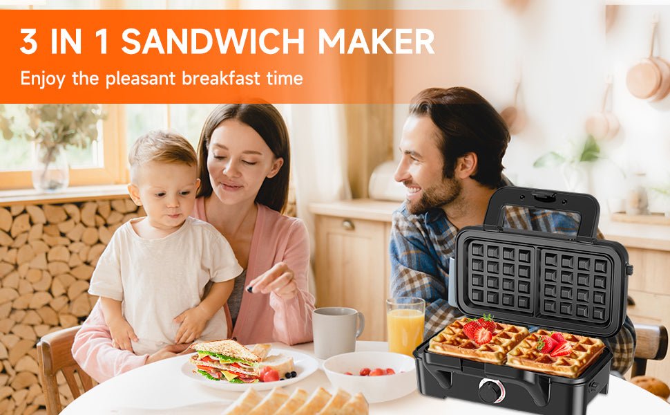 Toastie Maker 1200w, 3 in 1 Waffle Maker, 4 Slice Sandwich Toaster With 5 - Gear Temperature Control and Removable Plates, Sandwich Maker with Non - Stick Plates, Panini Press Grill, Double - Sided Heating - Amazing Gadgets Outlet