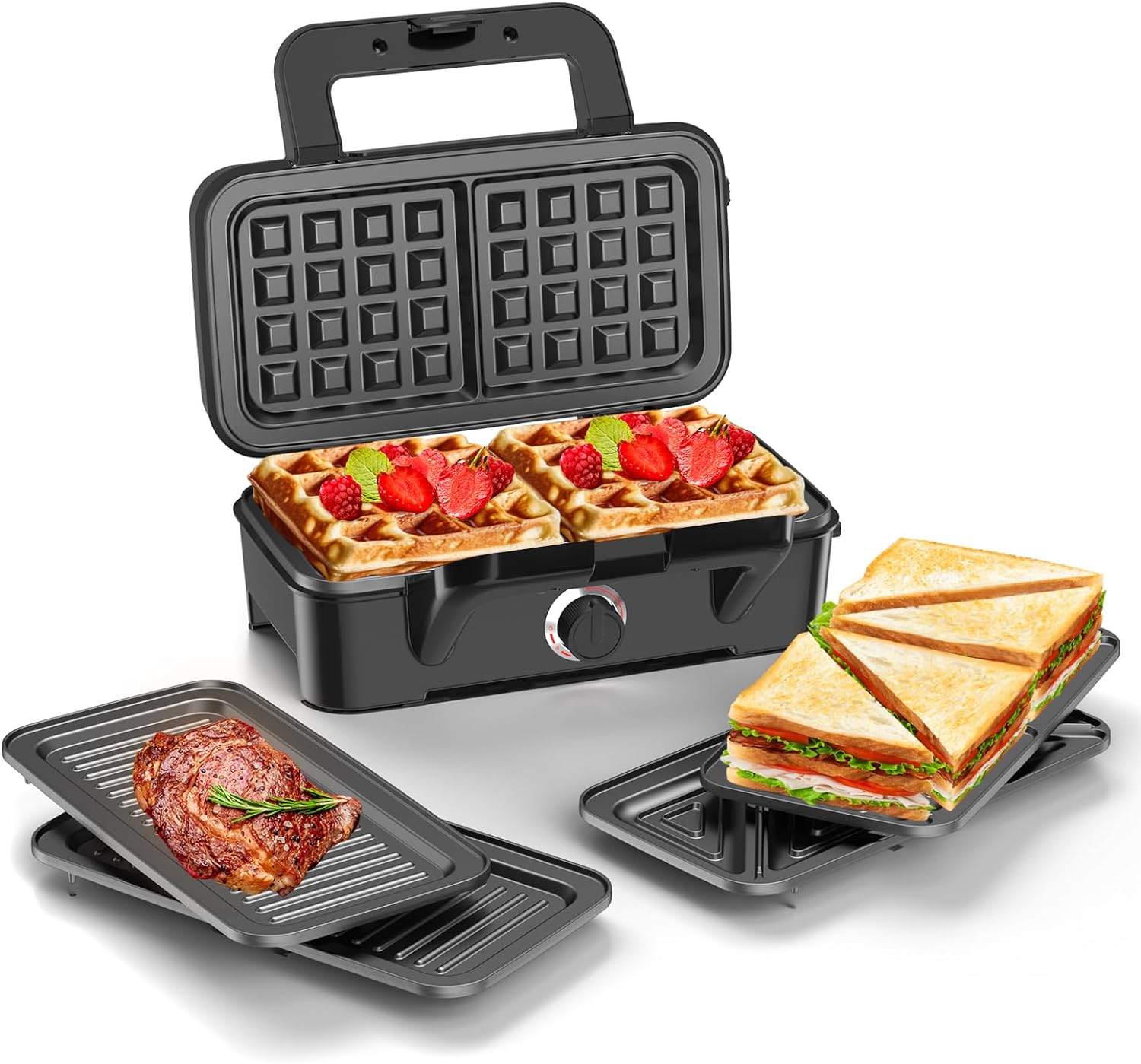 Toastie Maker 1200w, 3 in 1 Waffle Maker, 4 Slice Sandwich Toaster With 5 - Gear Temperature Control and Removable Plates, Sandwich Maker with Non - Stick Plates, Panini Press Grill, Double - Sided Heating - Amazing Gadgets Outlet