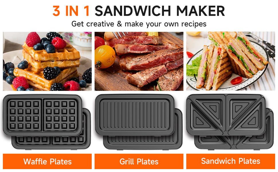 Toastie Maker 1200w, 3 in 1 Waffle Maker, 4 Slice Sandwich Toaster With 5 - Gear Temperature Control and Removable Plates, Sandwich Maker with Non - Stick Plates, Panini Press Grill, Double - Sided Heating - Amazing Gadgets Outlet