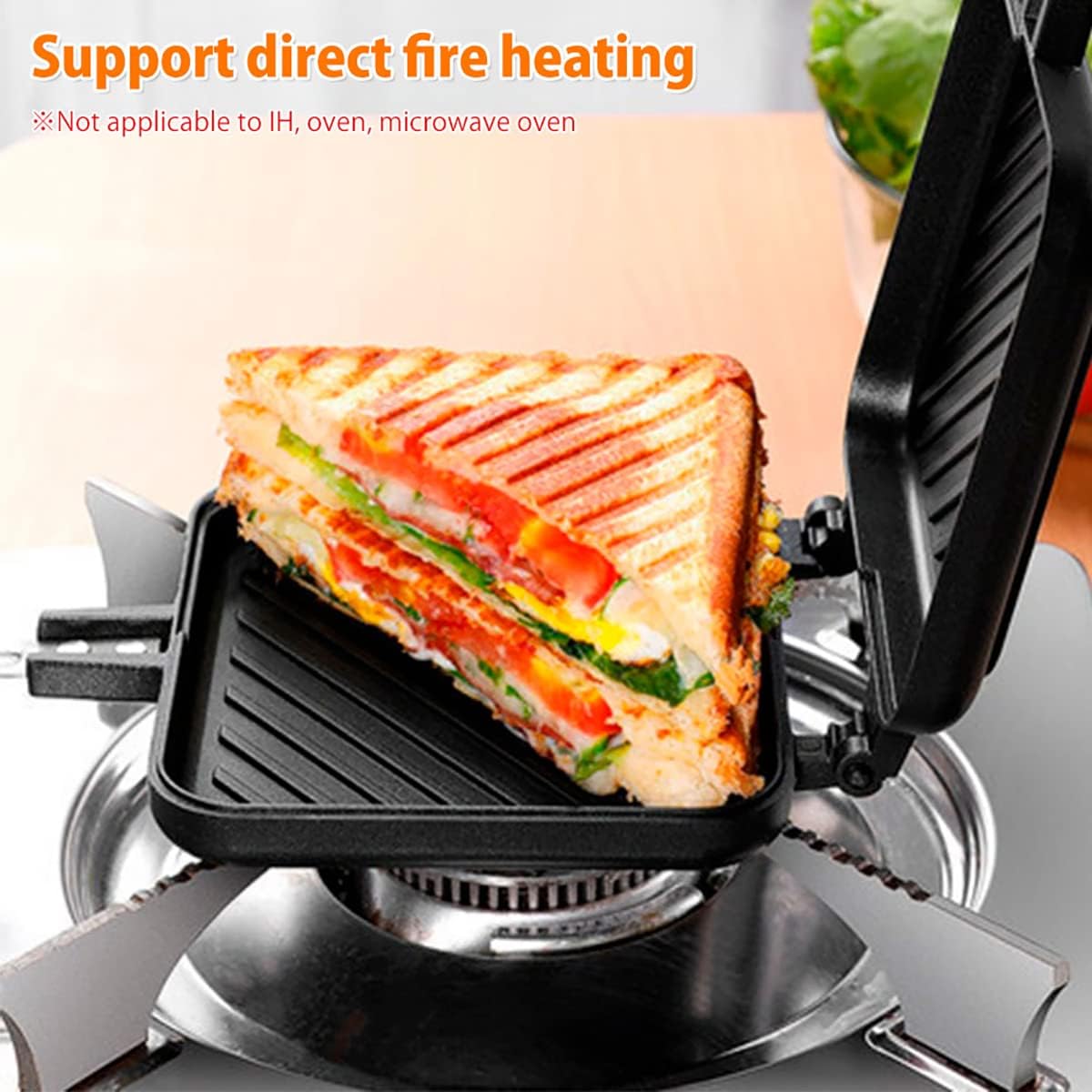 Toastie Maker Double Side Bread Frying Pan Non Stick Stovetop Sandwich Maker Toast Machine with Heat - Resistant Handles Multiple Purposes Sandwich Press Camping Toaster for Gas Stove - Amazing Gadgets Outlet