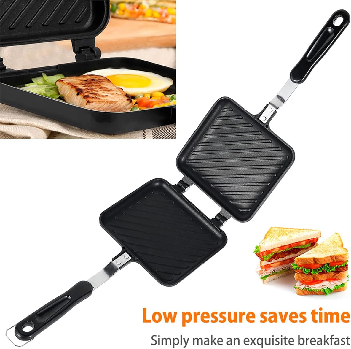 Toastie Maker Double Side Bread Frying Pan Non Stick Stovetop Sandwich Maker Toast Machine with Heat - Resistant Handles Multiple Purposes Sandwich Press Camping Toaster for Gas Stove - Amazing Gadgets Outlet