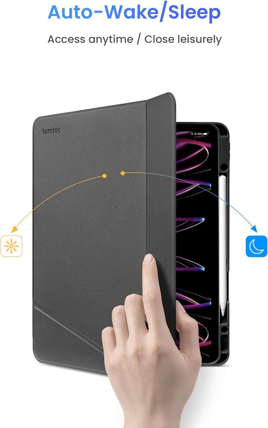 tomtoc Vertical iPad Pro Tri - Mode Case for 12.9 Inch iPad Pro 6th/5th Gen (M2&M1), Protective Case with iPad Pencil Holder, Magnetic Kickstand for 3 Use Modes, Support iPad Pencil Wireless Charging - Amazing Gadgets Outlet