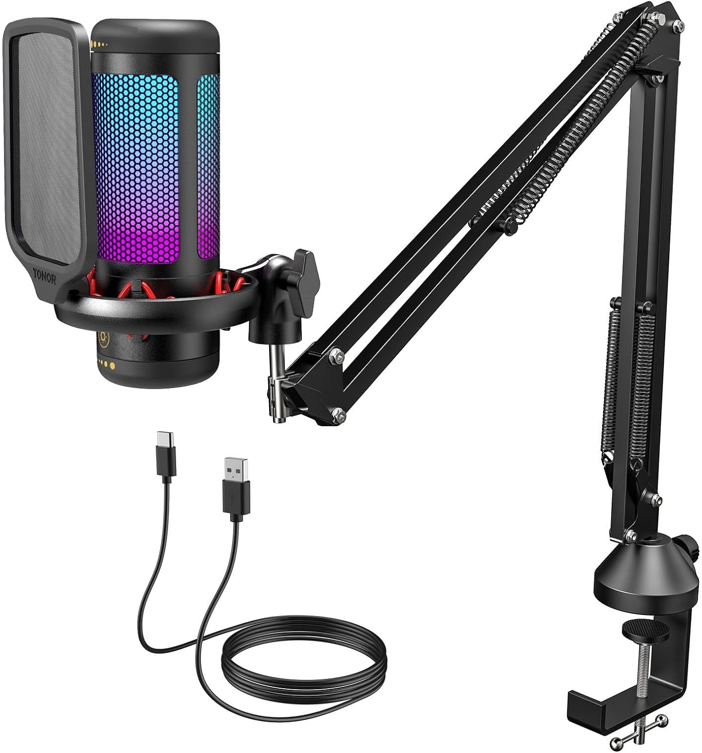 TONOR Gaming USB Microphone with Adjustable RGB Modes & Brightness, Condenser PC Mic with Boom Arm for Streaming Podcast Recording Studio Singing Youtube Compatiple with Computer/Laptop/Mac/PS4 TC310+ - Amazing Gadgets Outlet