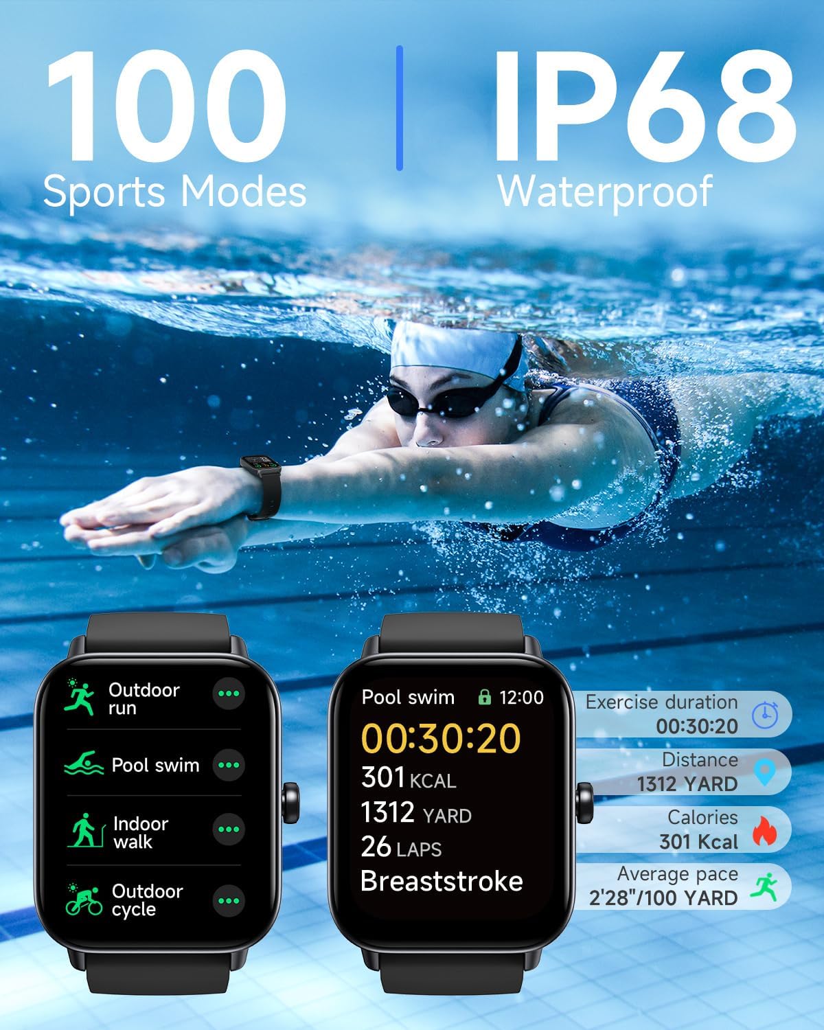 TOOBUR Smart Watch for Men Women Alexa Built - in, IP68 Waterproof Swimming, 1.8" Fitness Watch with Answer&Make Call/Heart Rate/Step Counter/Sleep Tracker/100 Sports, Compatible Android iOS - Amazing Gadgets Outlet