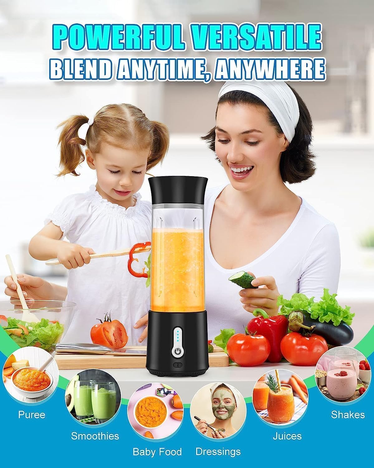 TooHoming Portable Blender, 500ml Large Capacity Travel Blender Inside Contains 6 Stainless Steel Blades And USB Charging, Easy to Use And Safe Personal Blender for Travel, Kitchen, Party And Outdoor - Amazing Gadgets Outlet