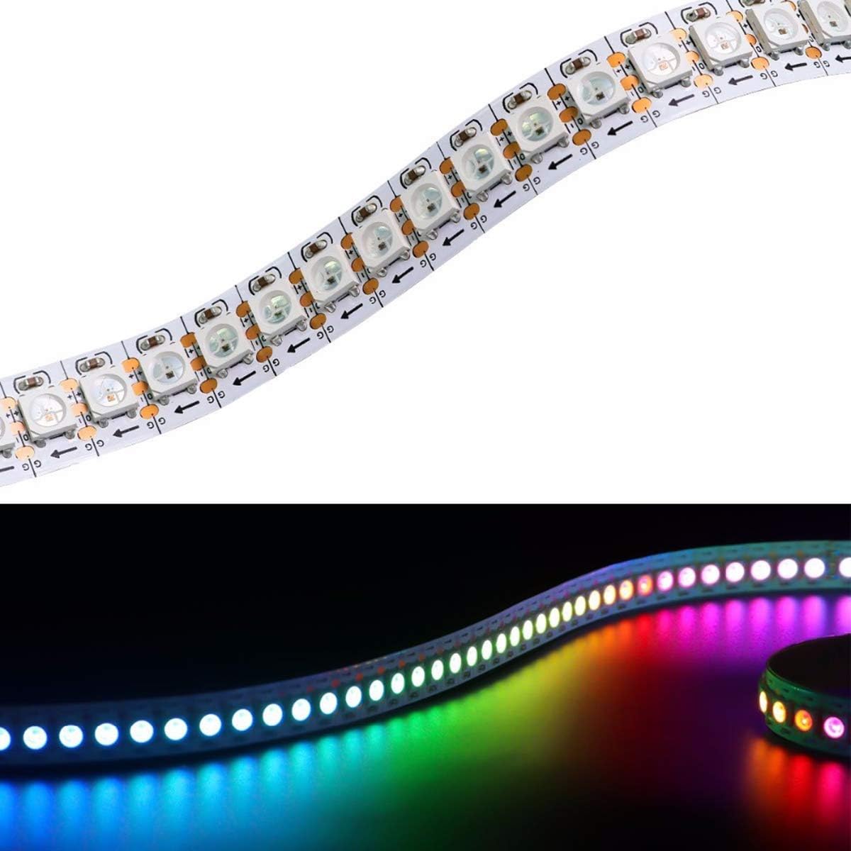 TOPAI WS2812B RGB LED Pixel Strip 1M 144LEDs, SMD 5050 IC 5V Individually Addressable White PCB IP20 NO - Waterproof Cuttable Smart Flexible LED Lighting - Amazing Gadgets Outlet