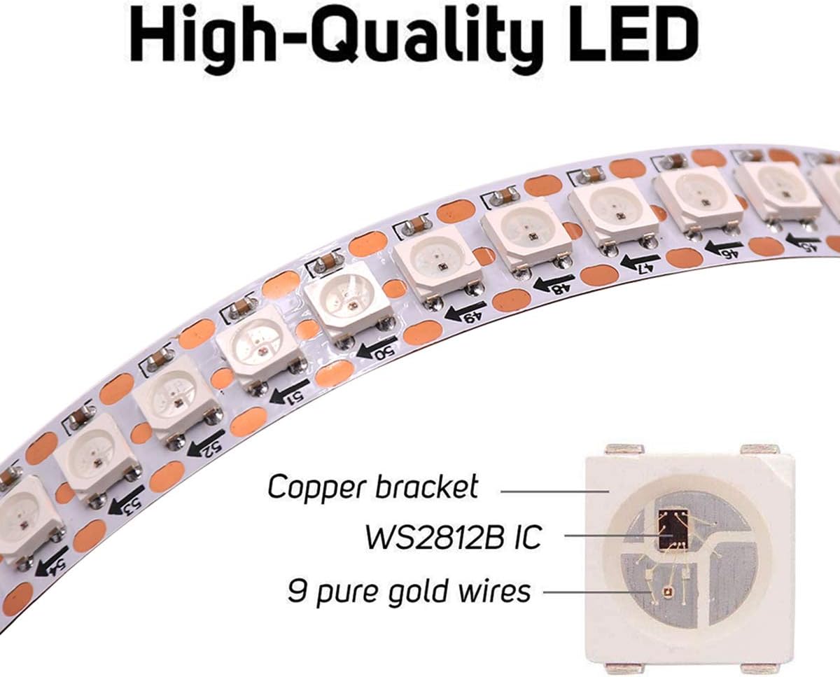 TOPAI WS2812B RGB LED Pixel Strip 1M 144LEDs, SMD 5050 IC 5V Individually Addressable White PCB IP20 NO - Waterproof Cuttable Smart Flexible LED Lighting - Amazing Gadgets Outlet