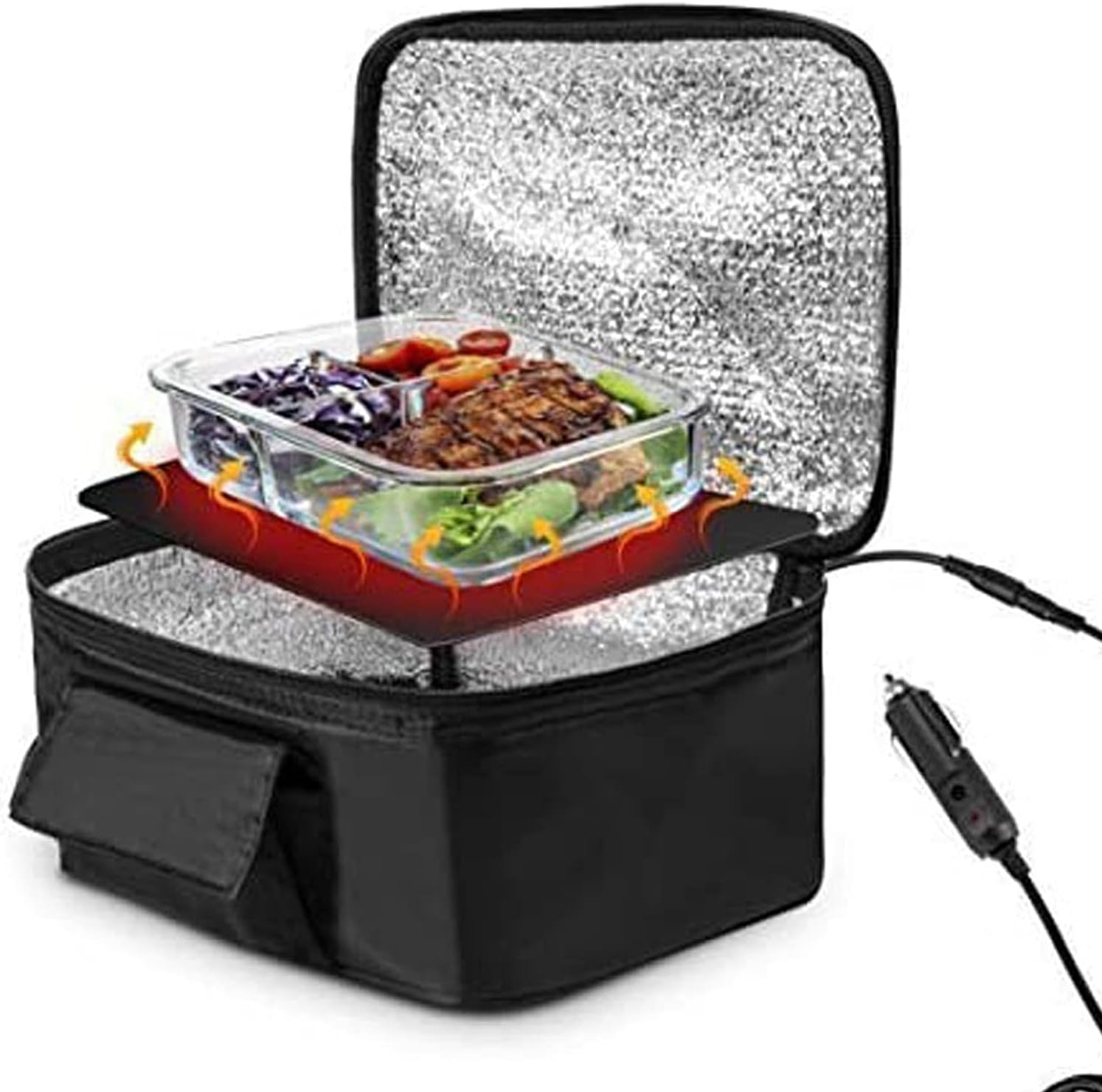 TOPINCN Portable Mini Car Microwave 12V Electric Oven Fast Heating Picnic Box for Travel Camping Food Cooking Black - Amazing Gadgets Outlet